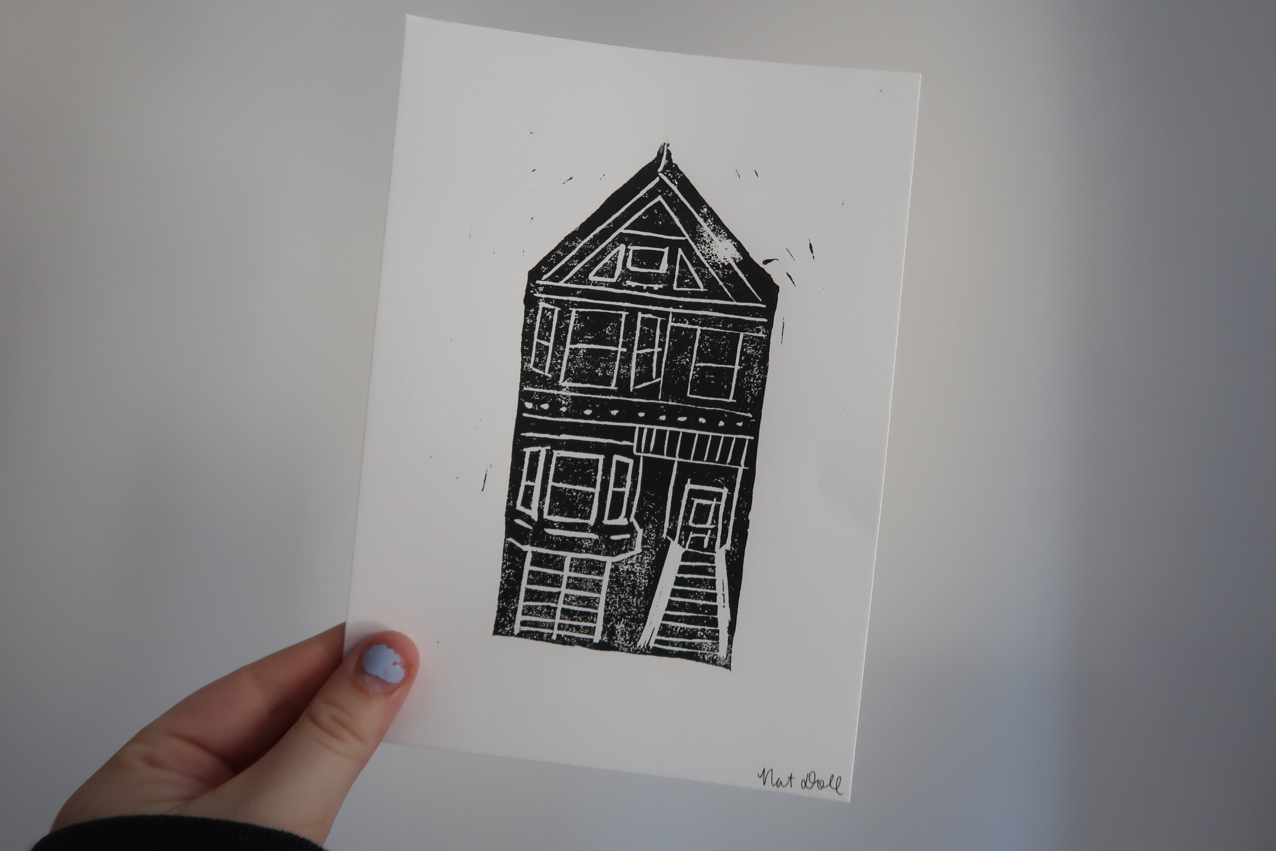 victorian house lino print