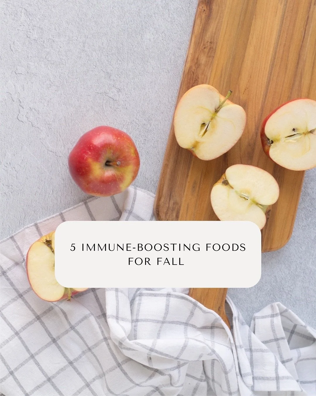 🍎✨ 5 Immune-Boosting Foods for Fall ✨🍂

Fall is here &mdash; and it&rsquo;s the perfect time to fuel your body with seasonal produce that strengthens your immune system.
Here are our top 5 picks:

Apples 🍏 &ndash; rich in fiber &amp; antioxidants
