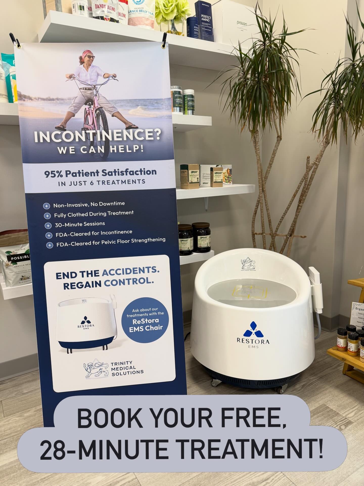 Have you booked your free ReStora EMS Chair session yet? It&rsquo;s not just a demo, it&rsquo;s a full 28-minute treatment to determine if the ReStora is a good fit for you.

The ReStora EMS Chair targets and strengthens the pelvic floor from within 
