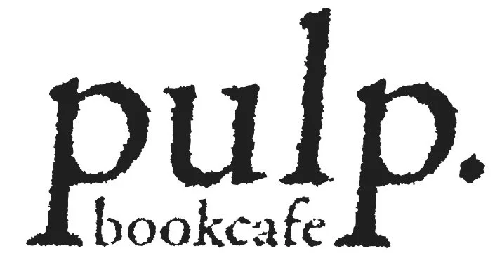 Logo for pulp bookcafe with the words 'pulp.' in large, black, textured font and 'bookcafe' in smaller, lowercase font below.
