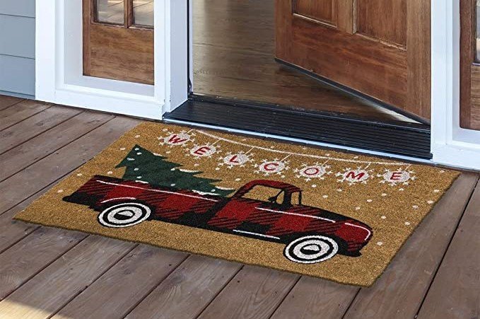 Red truck and Tree Christmas Welcome Mat