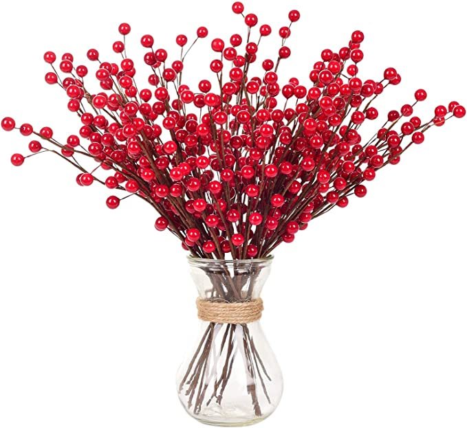 Artificial Red Berry Stems Holly Christmas Berries for Festival Holiday Crafts and Home Decor