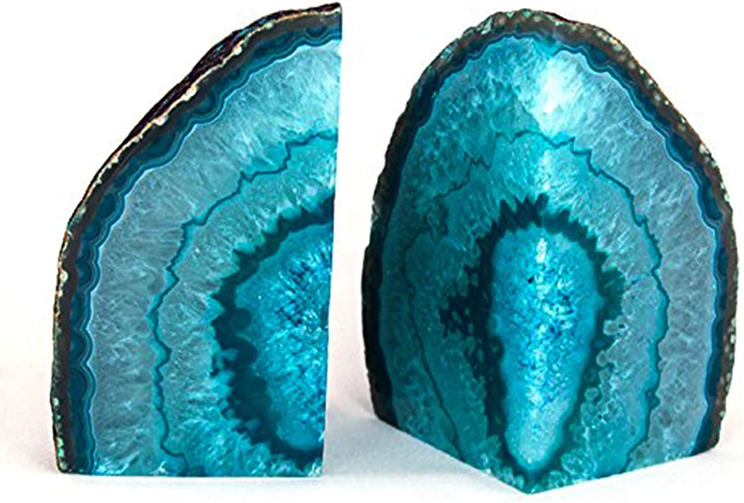 1Pair Teal Agate Bookends Crystal Geode Book Ends 2-3 LBS with Rubber Bumpers, Holder Small Books
