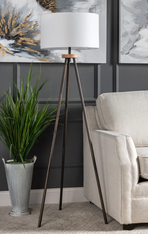 Brown and brass tripod floor lamp.PNG