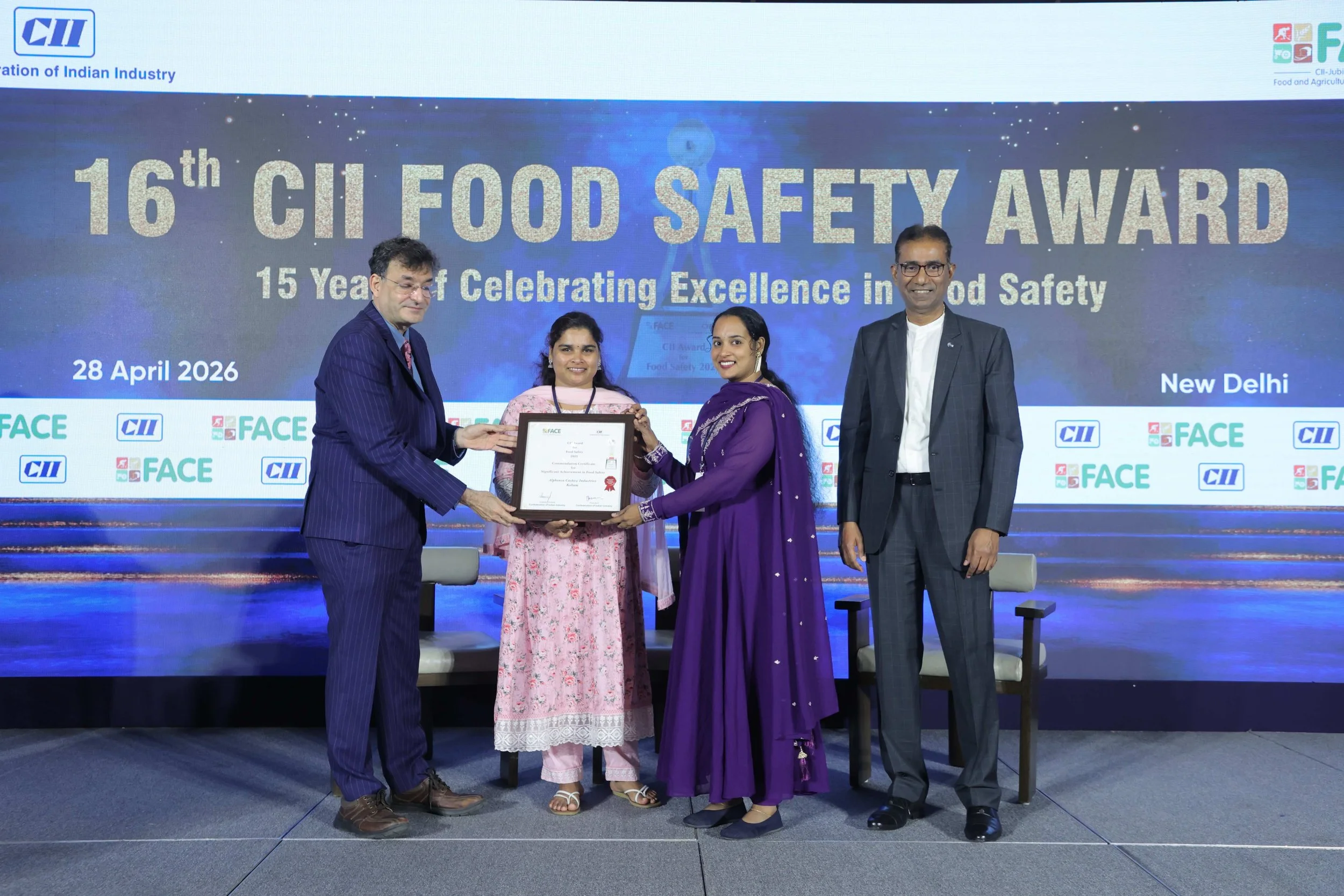 Alphonsa Cashew Industries Honoured for Significant Achievement in Food Safety at the 16th CII Food Safety Awards 2026