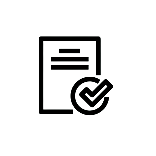 Outline of a document with a checkmark symbol in front of it.