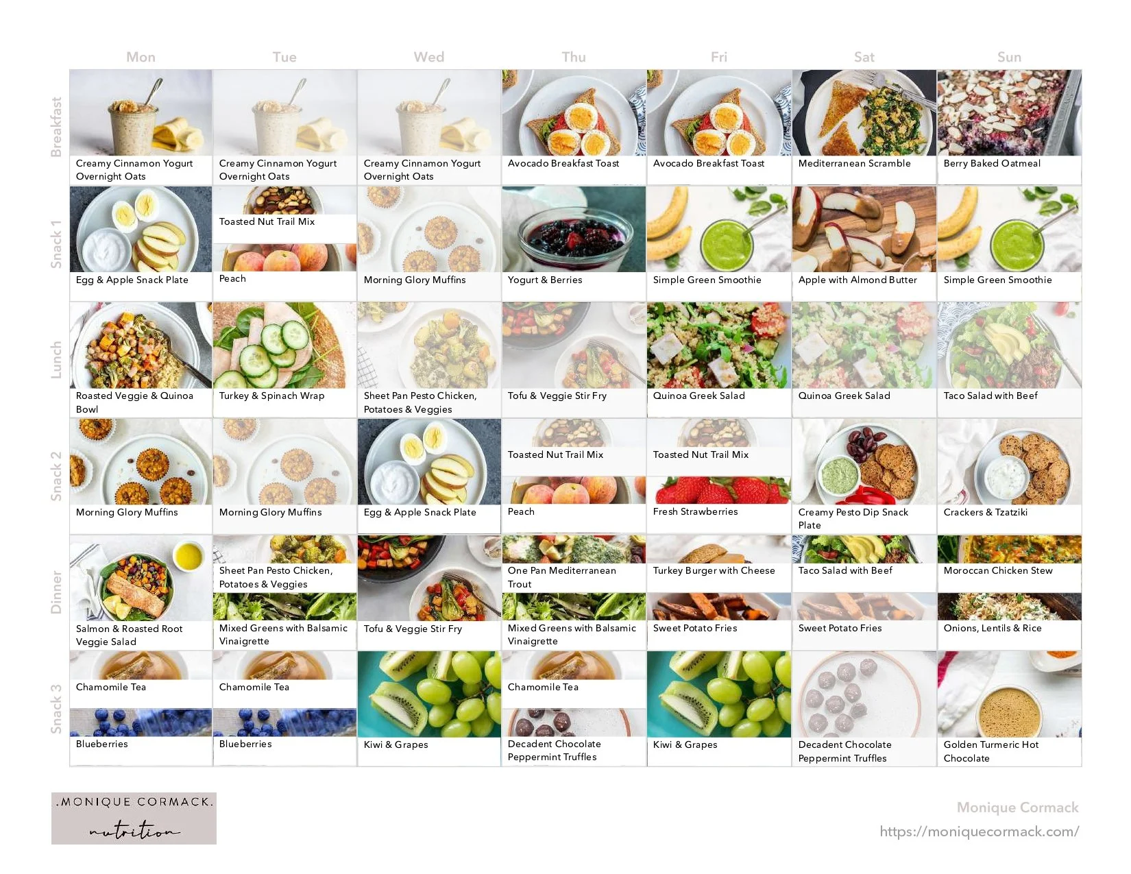 7 Day Omnivore Fertility Meal Plan Monique Cormack Nutrition