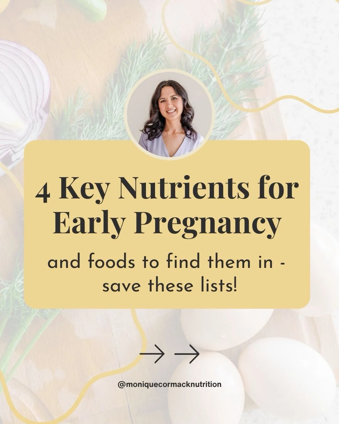 Early pregnancy nutrition doesn&rsquo;t need to be overwhelming, but there are a few nutrients worth knowing about 🌿⁣
⁣
Swipe through for 4 nutrients to prioritise in the first trimester, plus the foods that deliver them. Save this one for reference