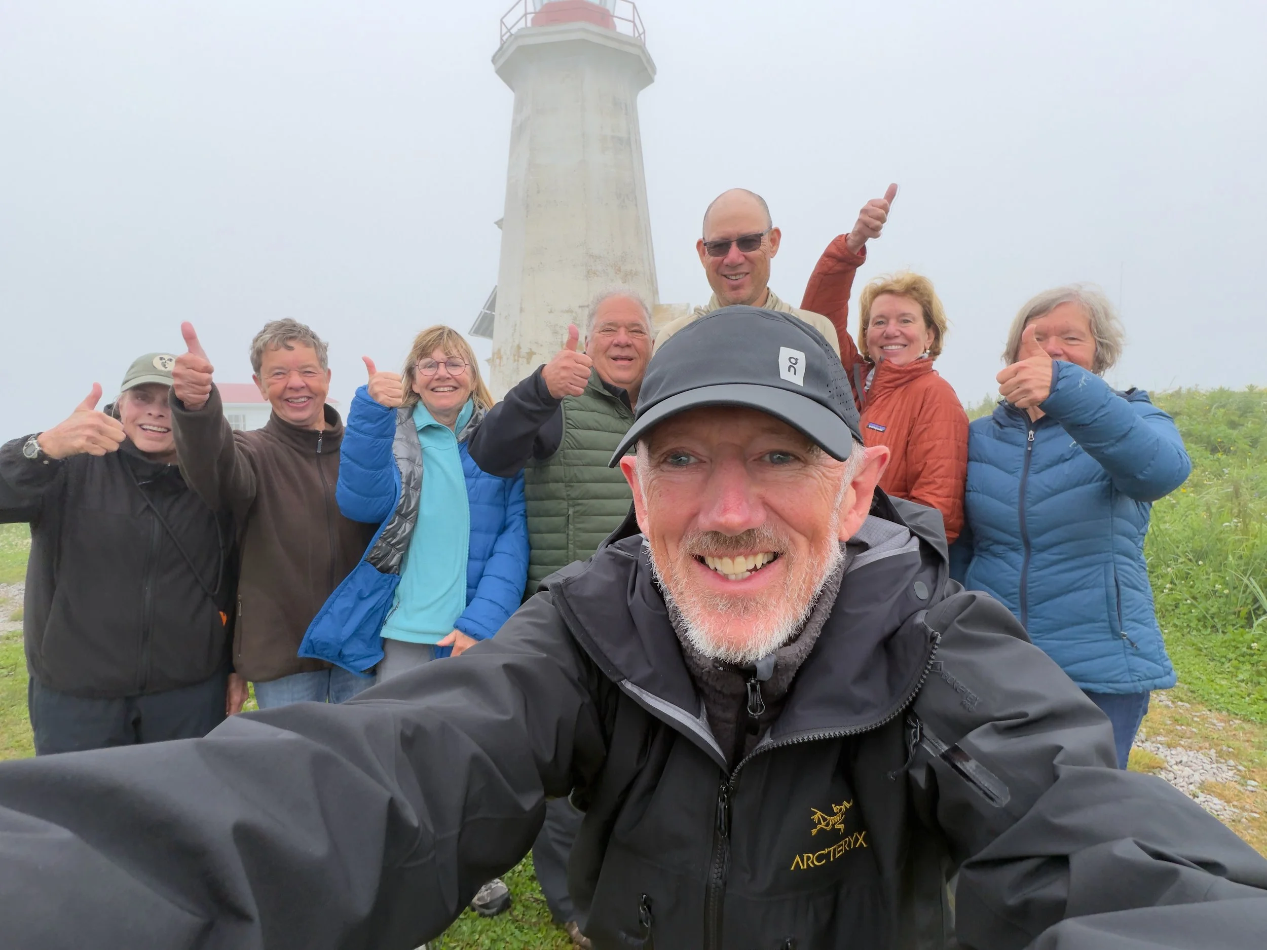 Group 4: Christopher Dodds and photography workshop participants on Île aux Perroquets in Quebec’s Mingan Archipelago during the 2026 Puffins Galore workshop.