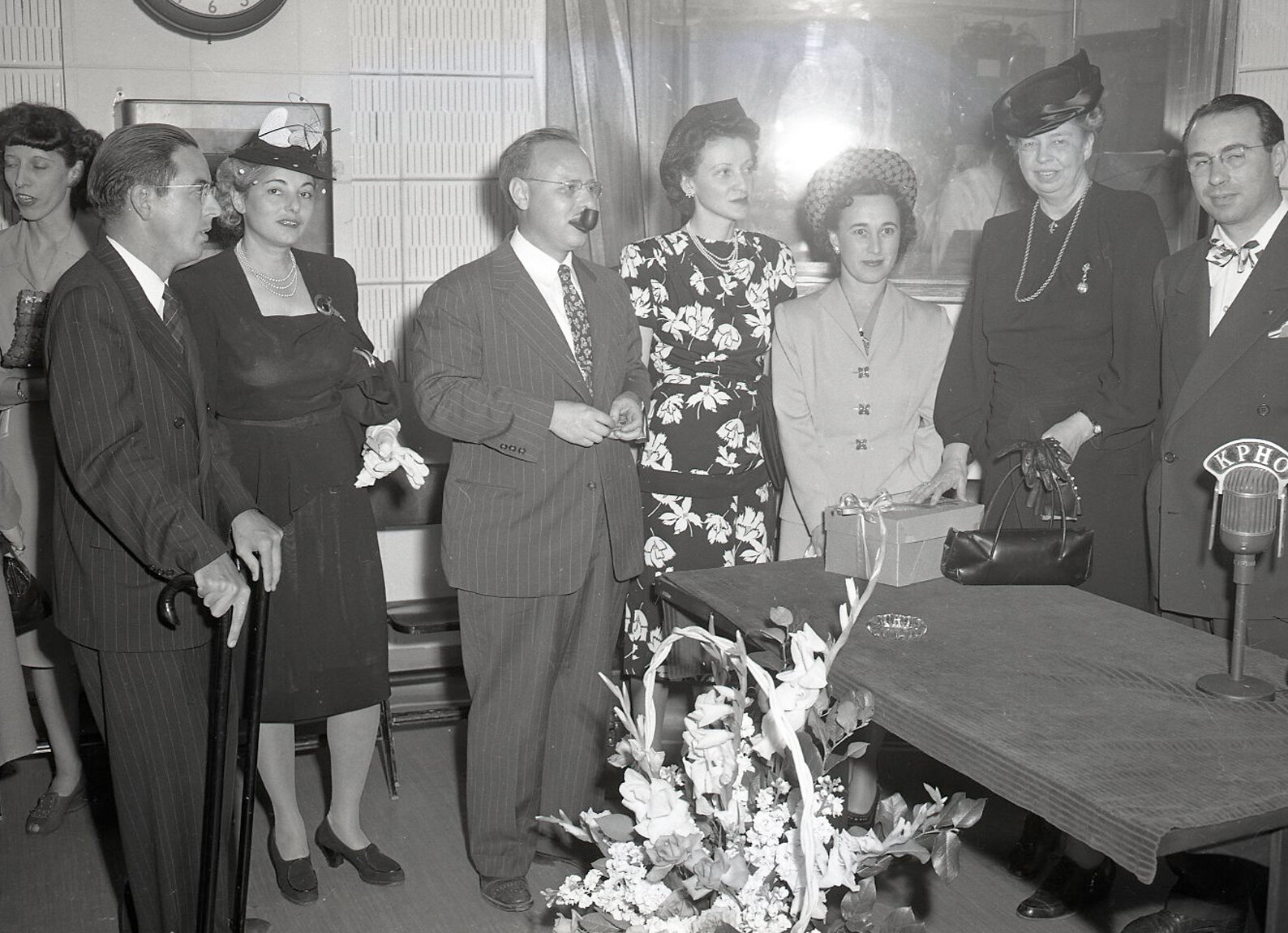 Eleanor Roosevelt speaking at KPHO Radio for UJA in 1947