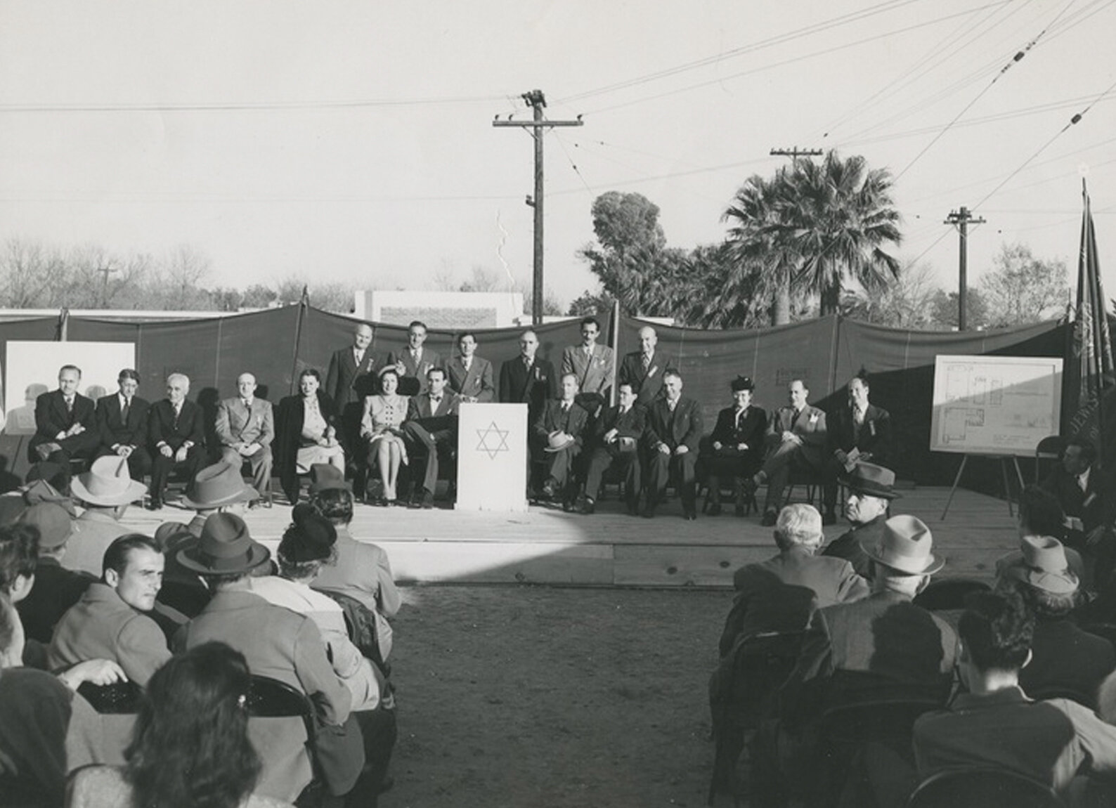 Members of Beth El Congregation attending the dedication ceremony for the new synagogue located on Third Avenue and McDowell Road ca 1951. 