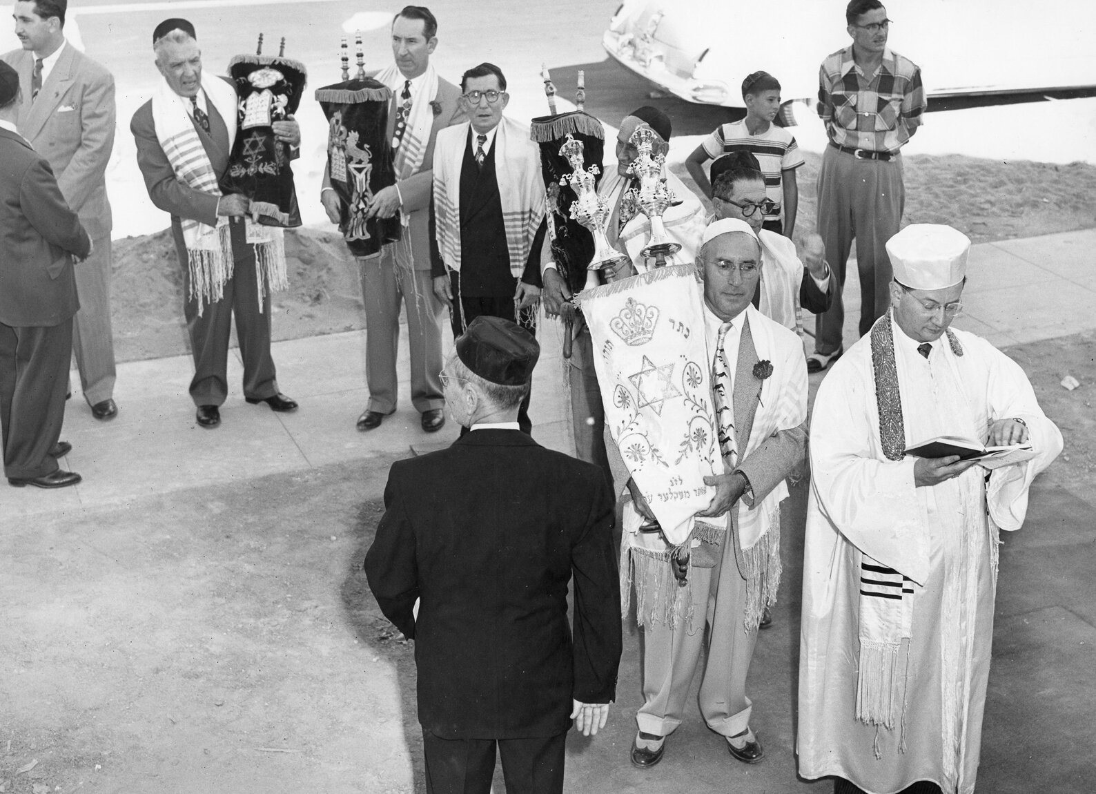 Torah procession at the dedication of Beth El in 1951