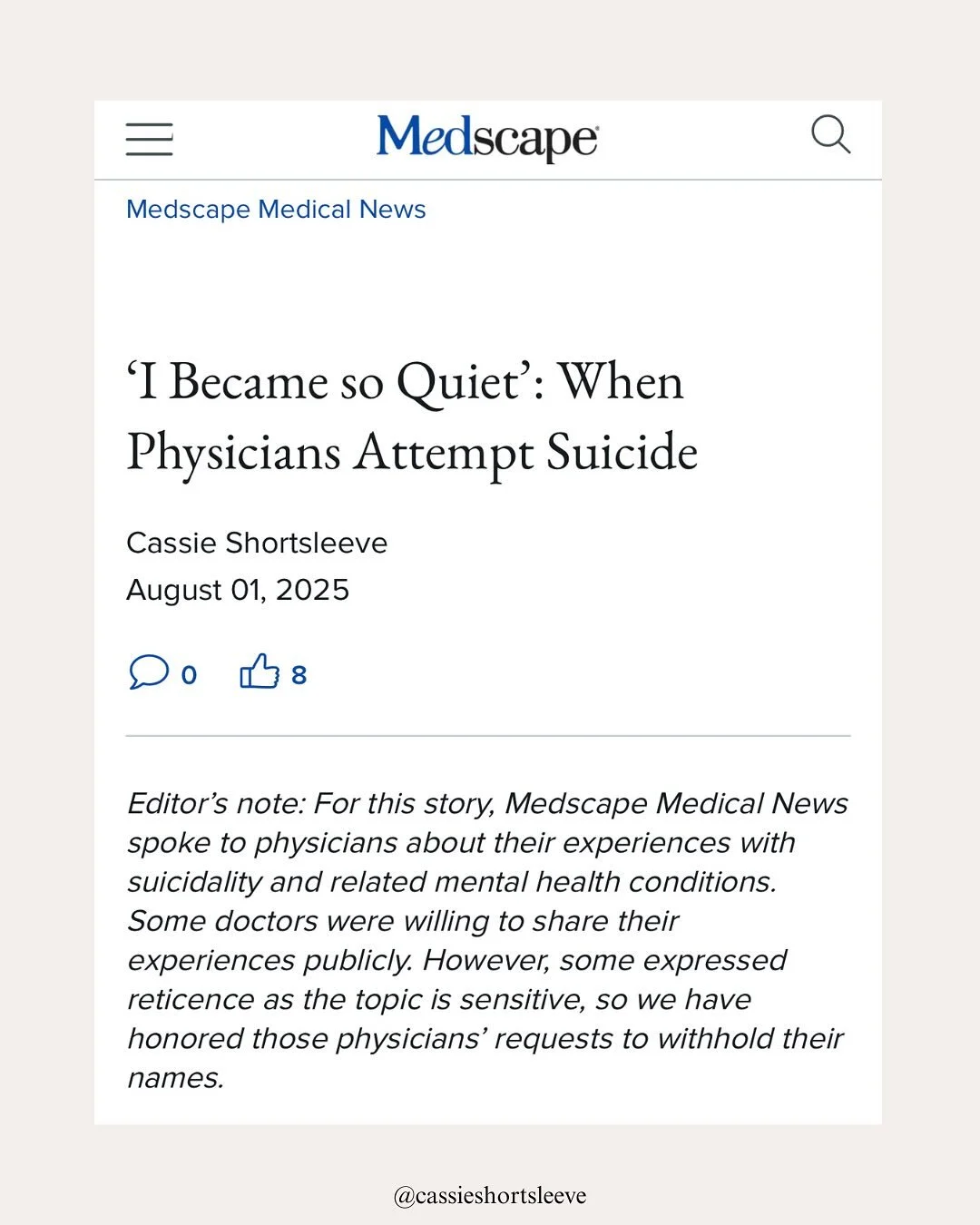 I spent a few months reporting my latest for @medscape, which came out today and is a deep look at the crisis of physician suicide. 💔

This story came together with the help of the many brave and brilliant physicians who shared their stories, experi