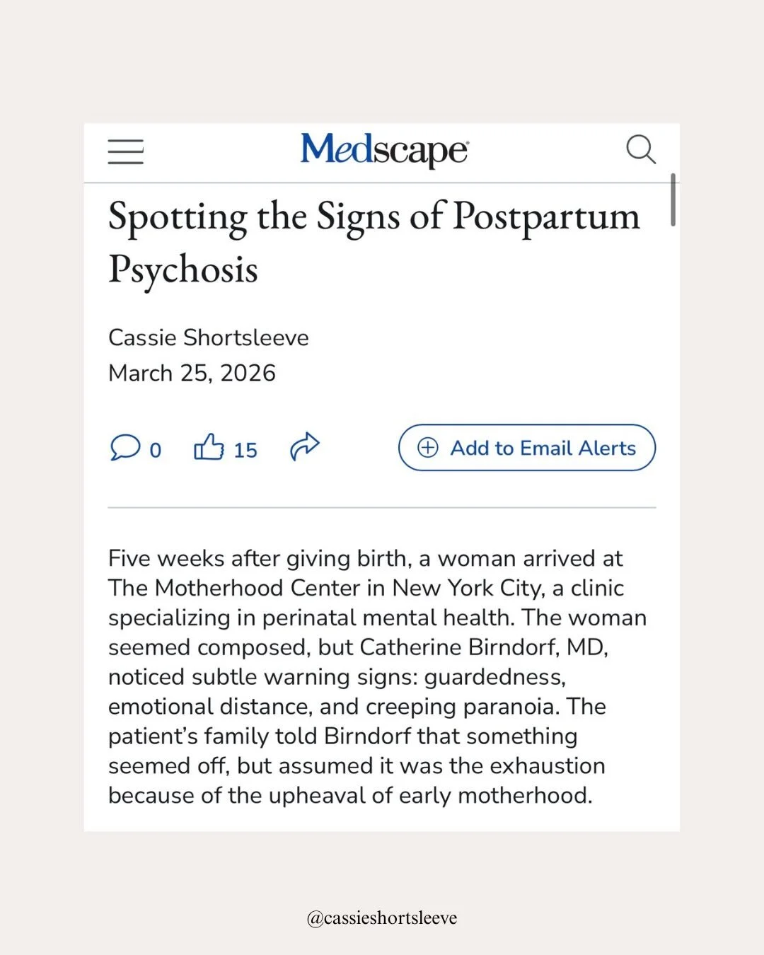 My latest for @medscape is all about postpartum psychosis. Comment LINK and I&rsquo;ll send you the story. 
&mdash;
While postpartum depression or anxiety affects roughly 200 in 1000 women, postpartum psychosis occurs in an estimated&nbsp;1 to 2 per 