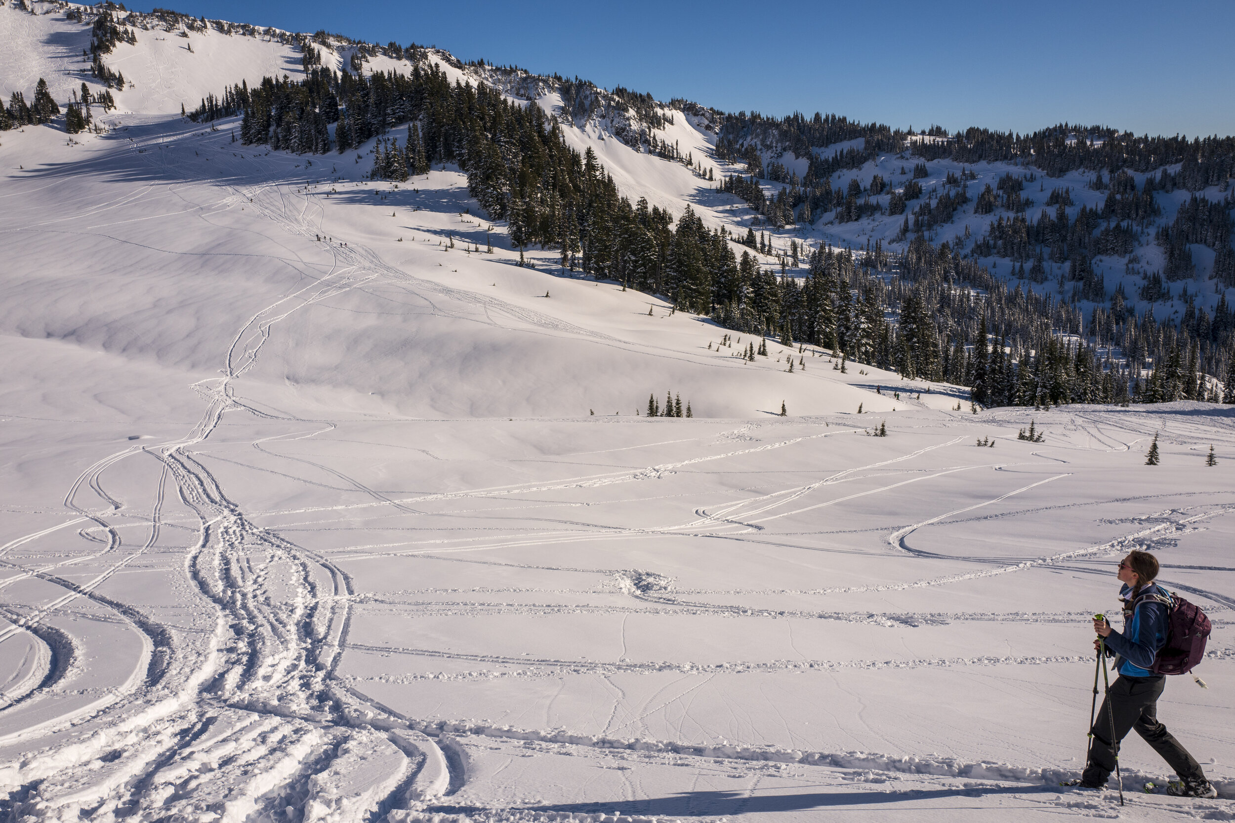  Following tracks down the slope (photo/Jason Rafal) 