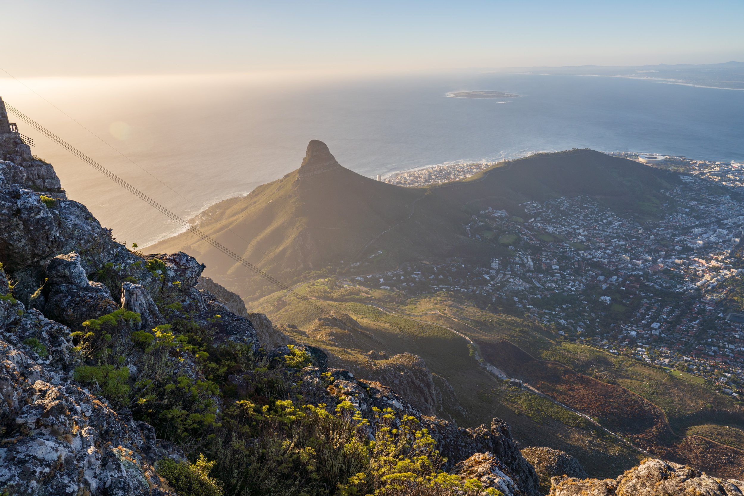  Looking down at the city, Lion’s Head, and Robben Island (photo/Jason Rafal) 