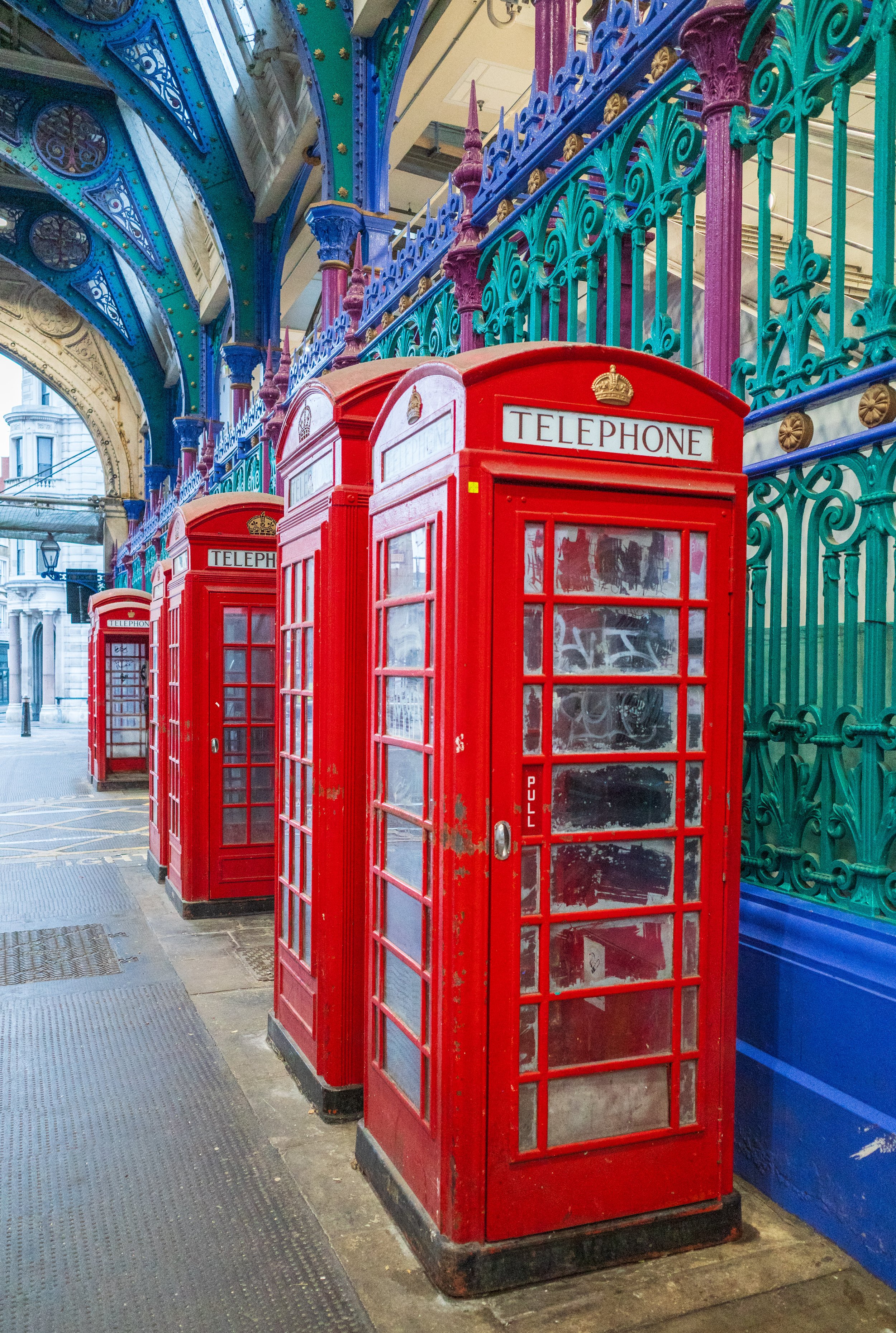  Classic telephone booths in an empty Smithfield Market (photo/Jason Rafal) 