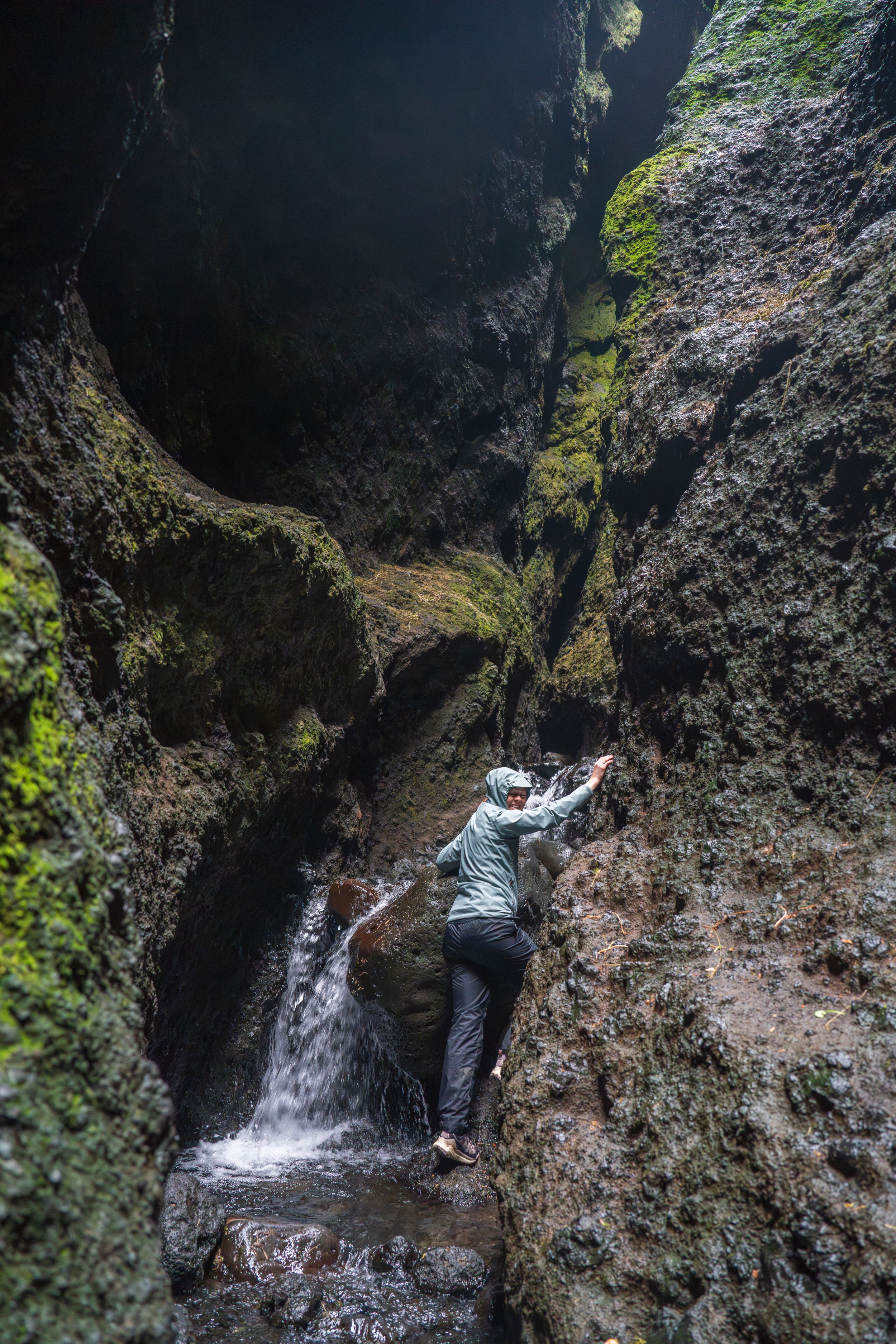  Climbing up the stream (and getting very wet) (photo/Jason Rafal) 