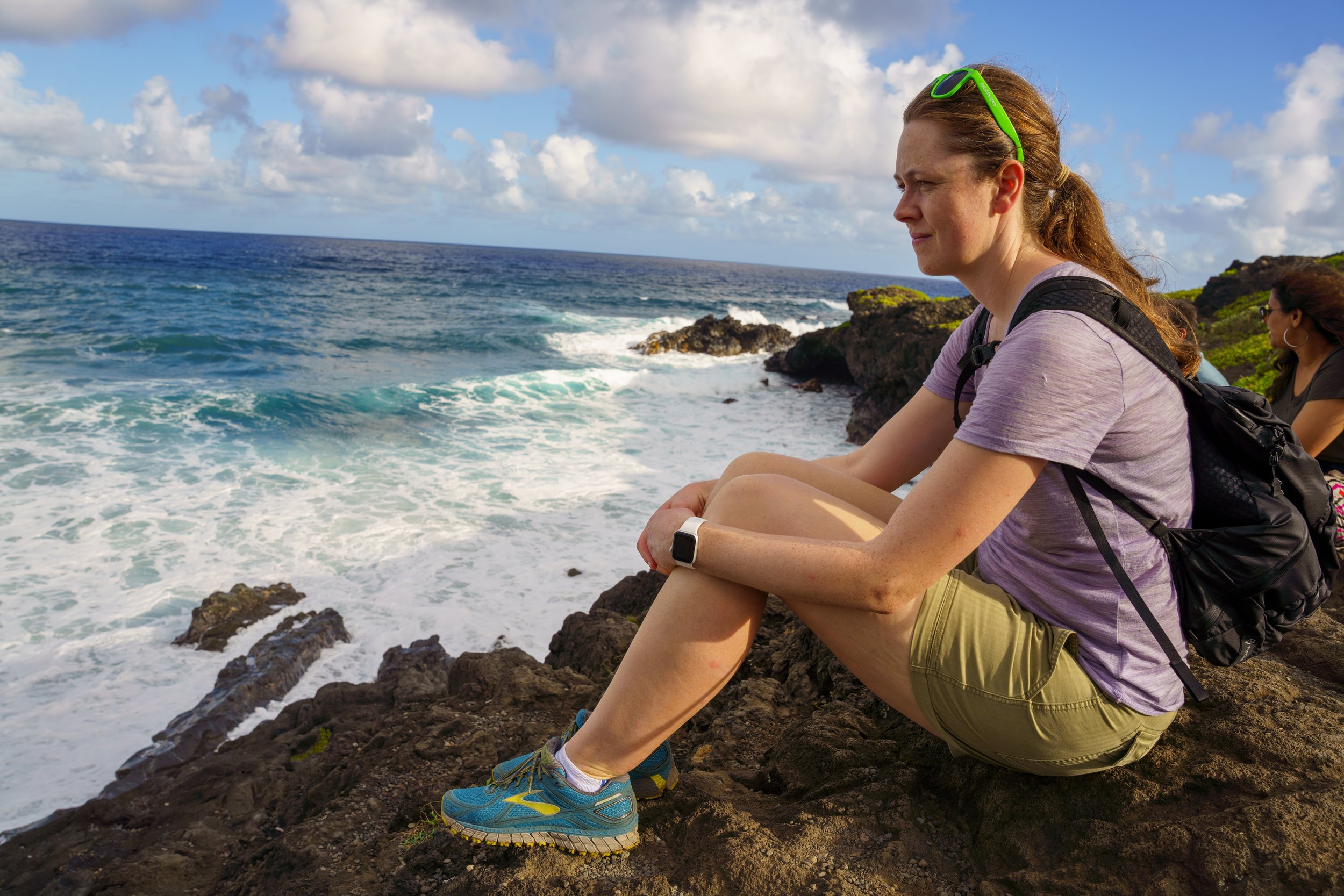 Nicole on the coast next to โOheโo Gulch (photo/Jason Rafal)