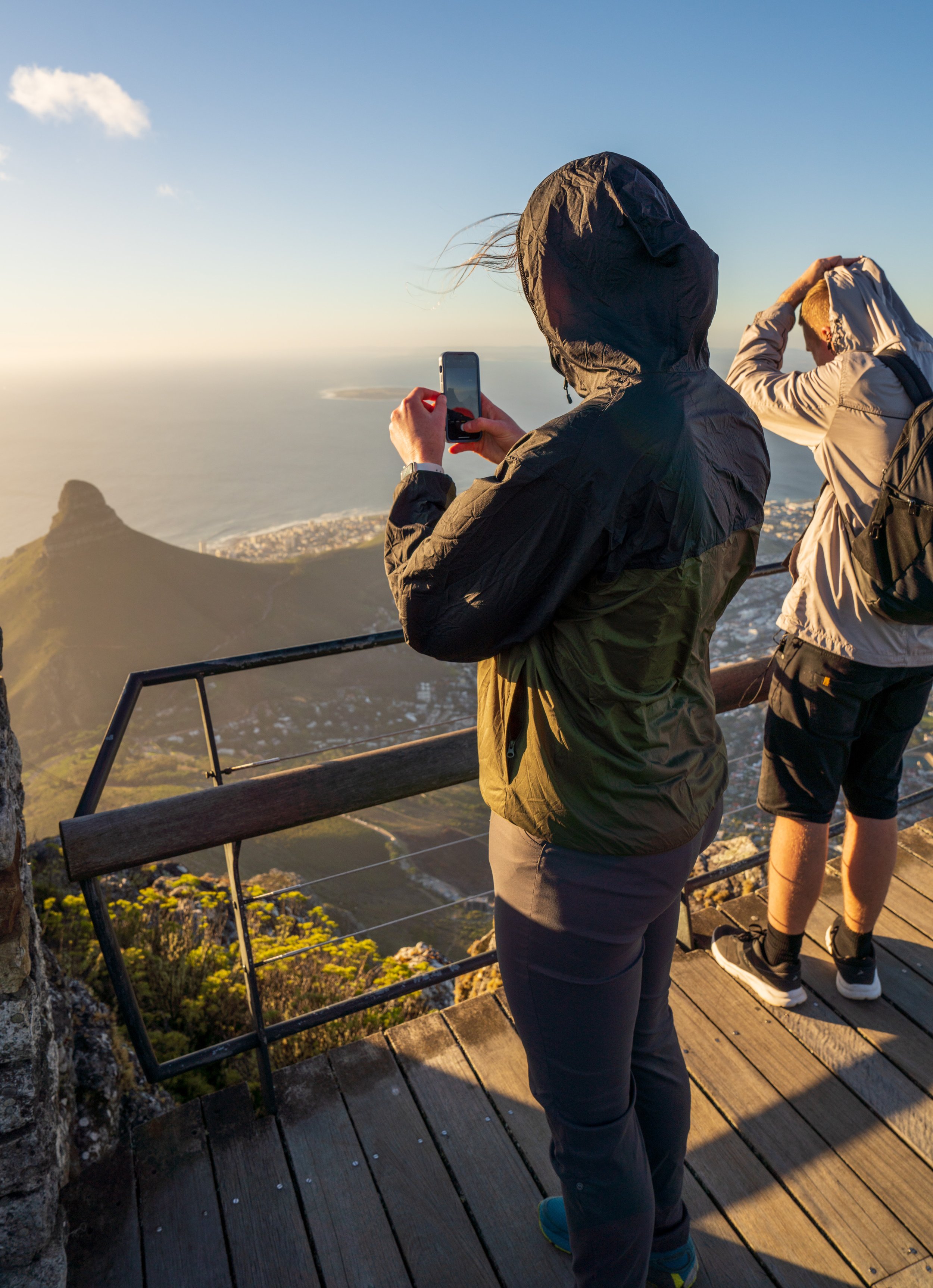  A frequent view at the top of Table Mountain - people wearing all the clothes they brought and taking pictures (photo/Jason Rafal) 