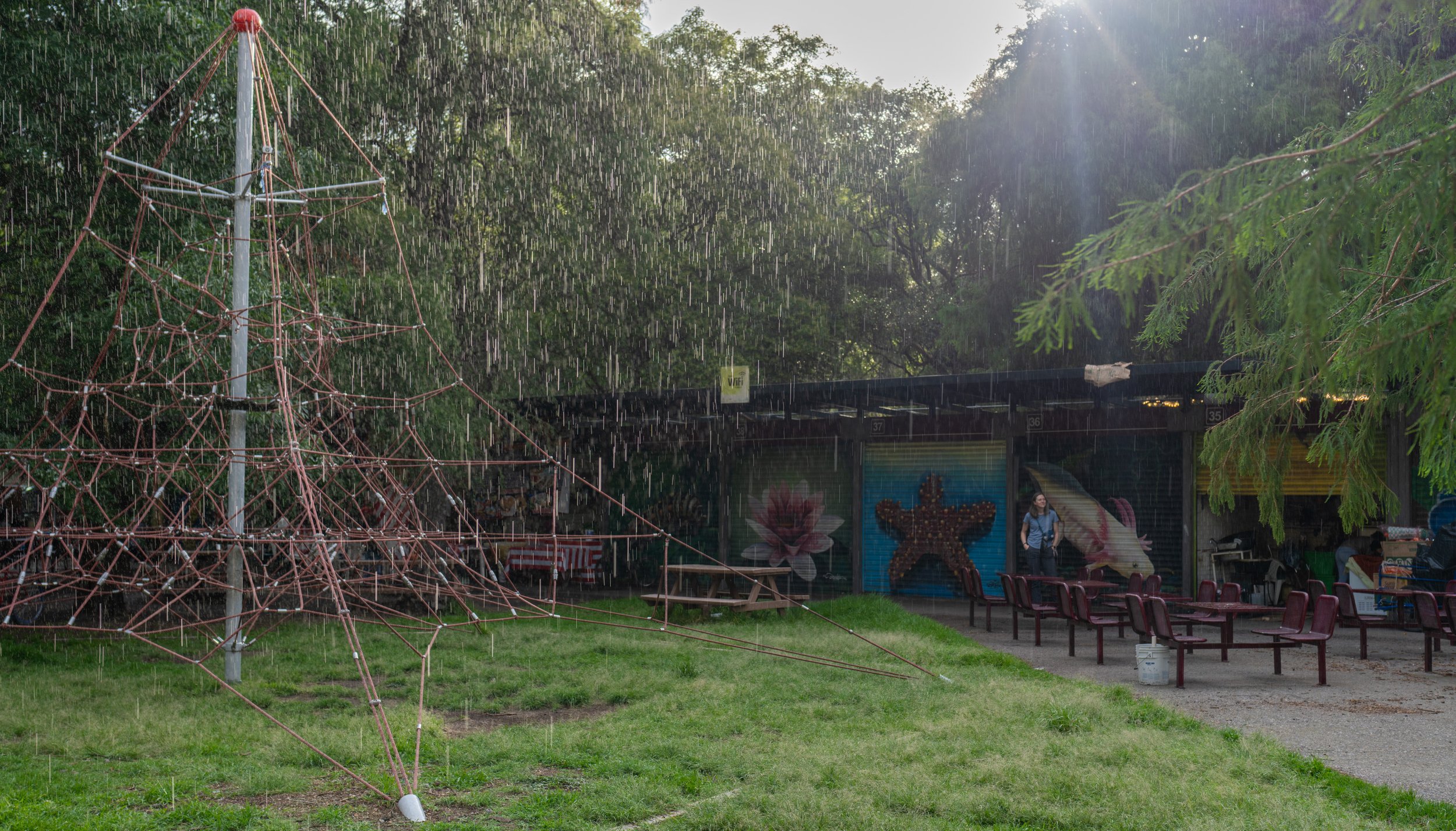 Waiting out the rain (I’m in front of the axolotl) (photo/Jason Rafal)
