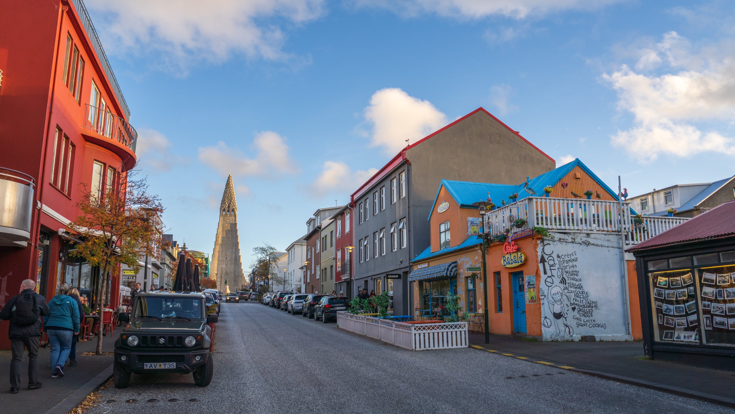  Looking up a colorful Reykjavík street at Hallgrimskirkja (photo/Jason Rafal) 