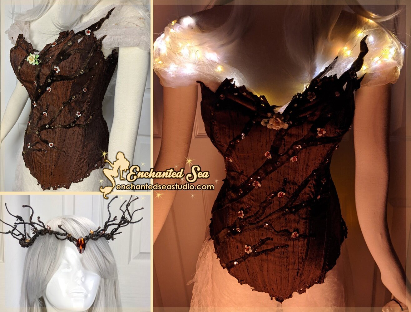 Light-Up Firefly 'Bark' Corset + Crystal Branch Crown Set ~ One of a Kind ~ Ready to Ship