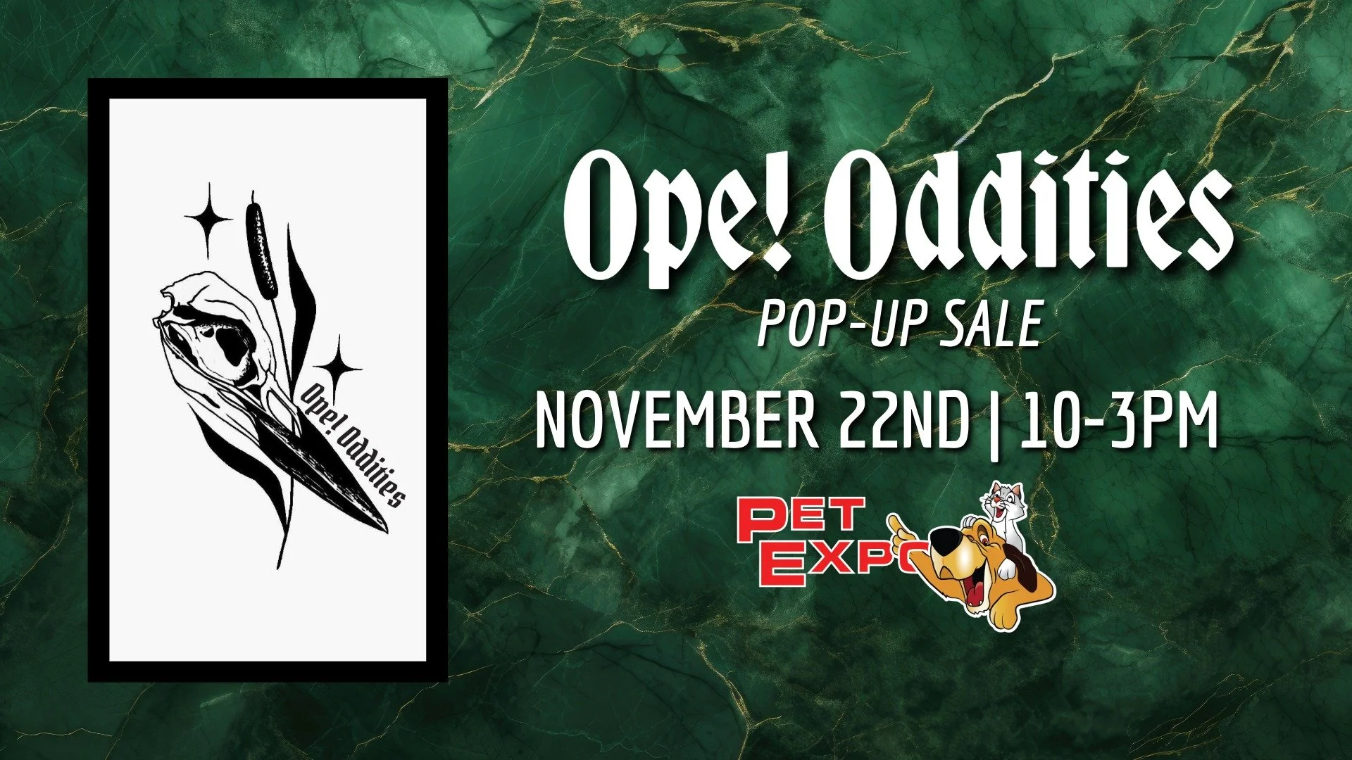 Ope Oddities will be having a pop-up sale on Saturday, November 22nd from 10-3pm! It'll be the perfect time to find a few gifts for your fellow oddballs before the holidays. 🖤