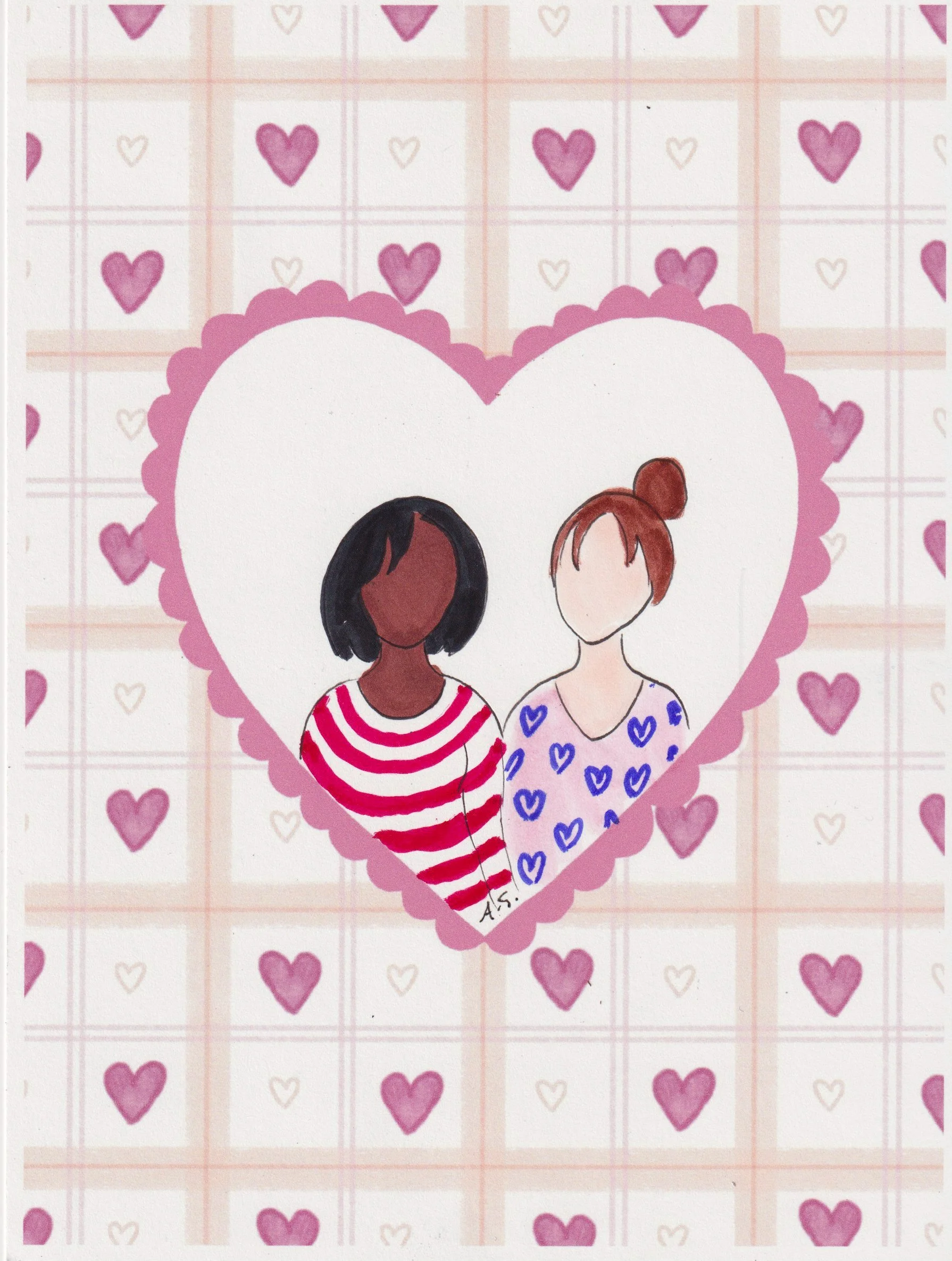 Valentine's Day heart frame family marker sketch