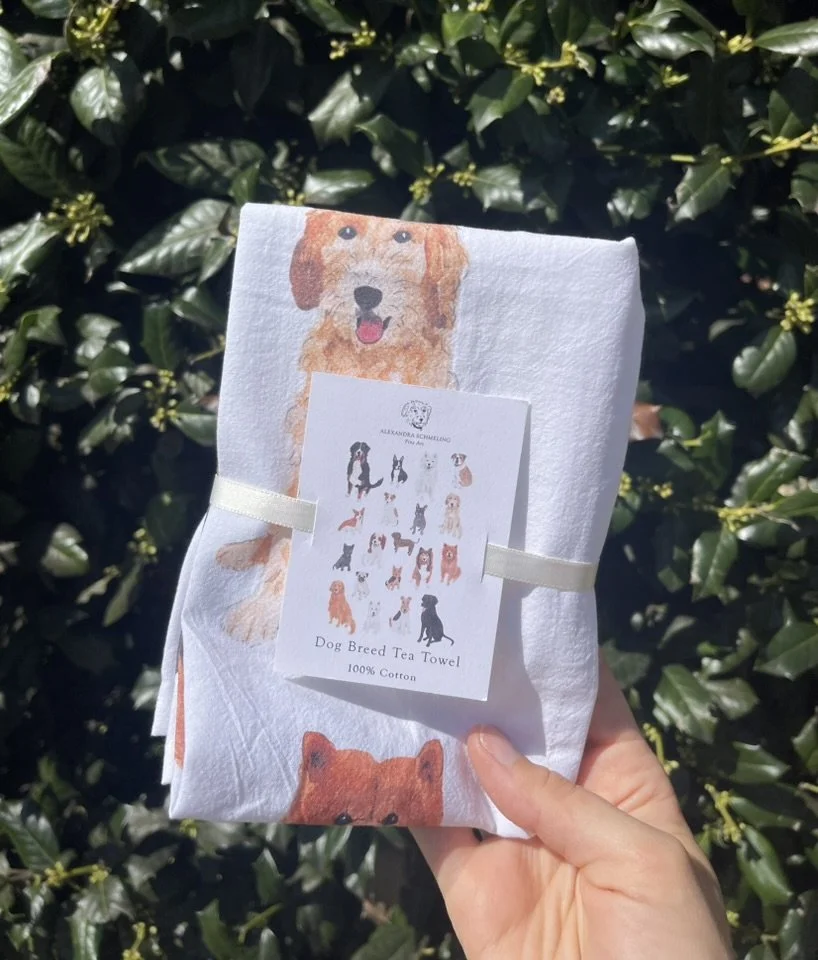 Dog Breed Tea Towel Cotton Kitchen Towel, Watercolor Dogs Dish