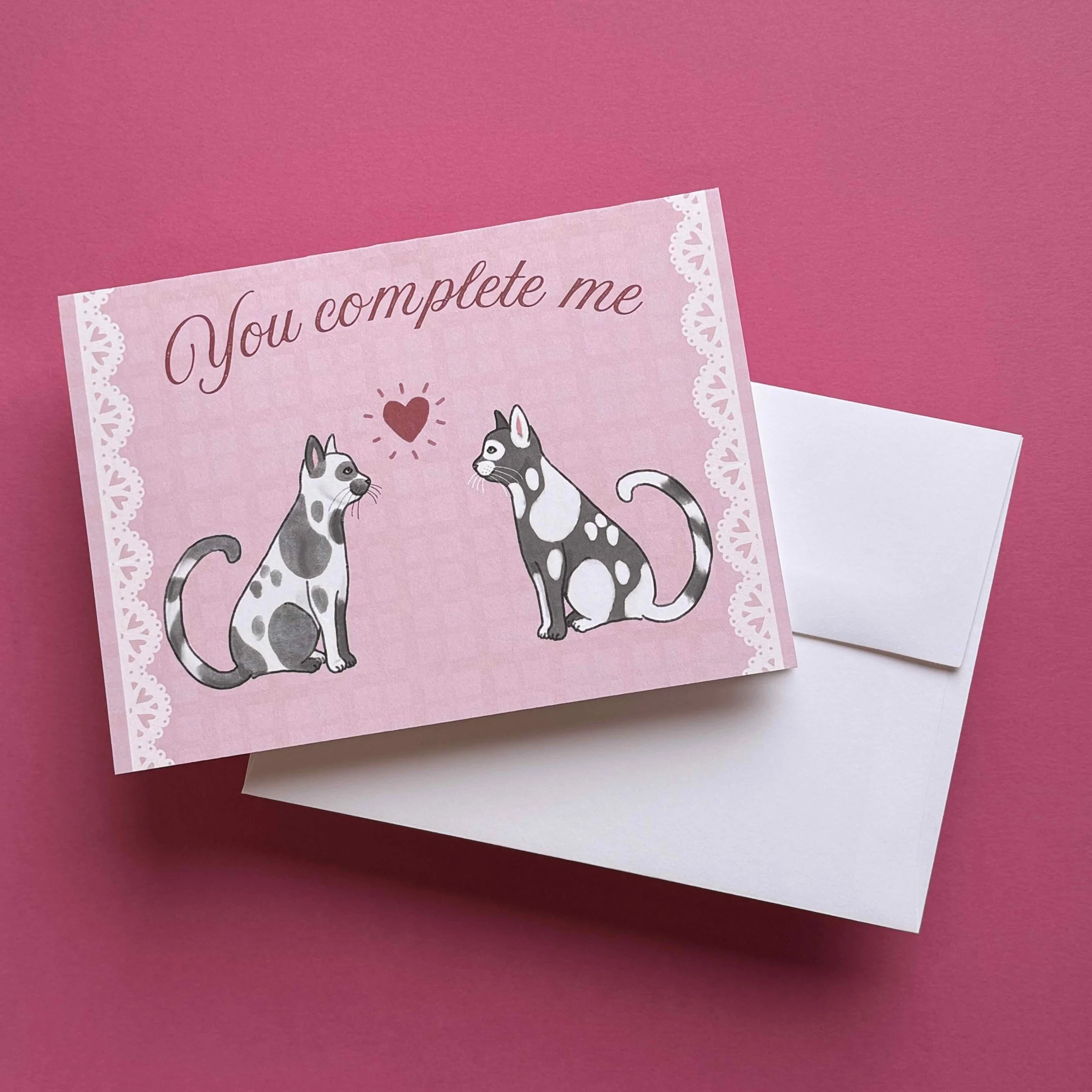 "You Complete Me" cats Valentine's Day card