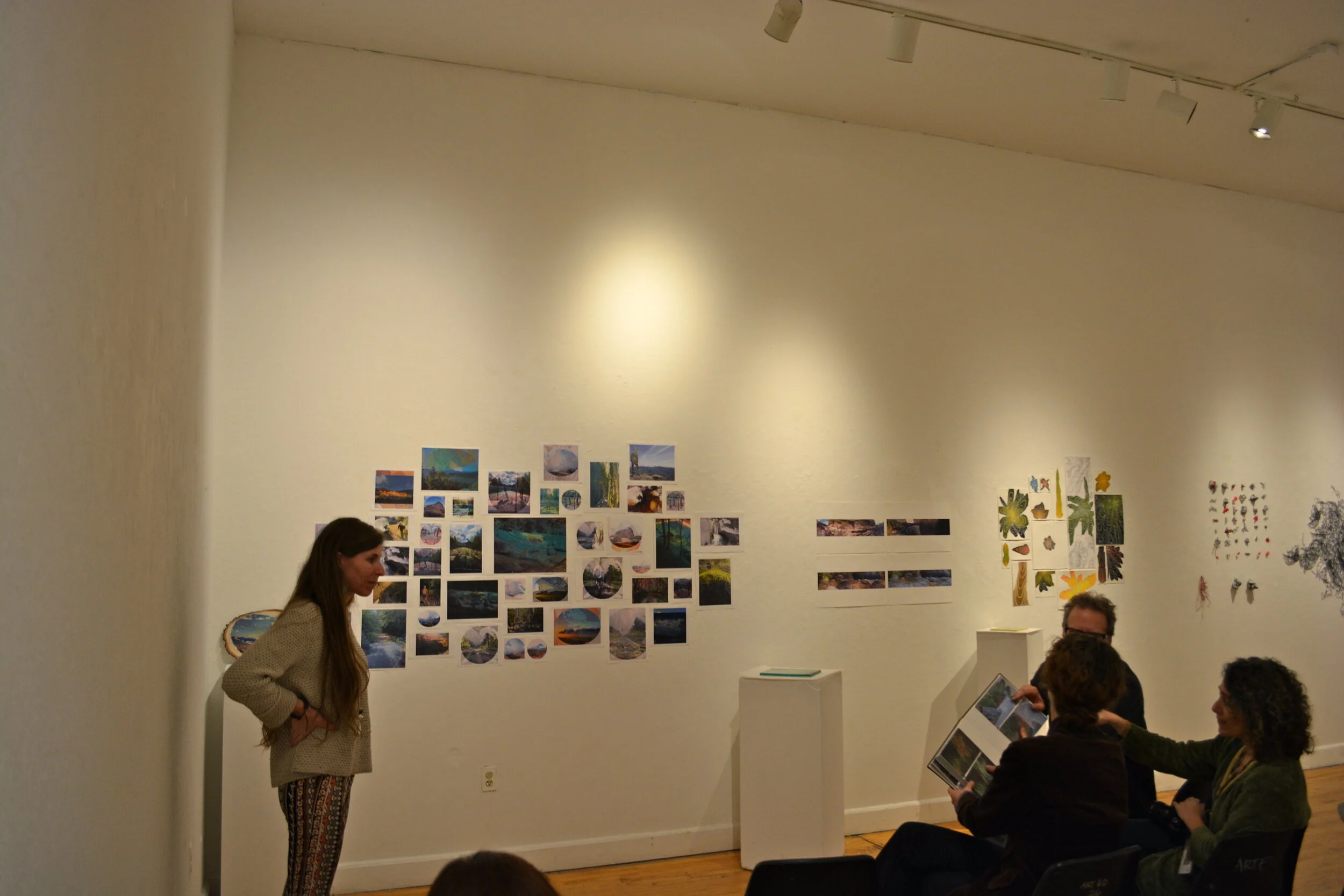  Kayla McKenna (seen left) in review of the work, Photocollages, with artists and teachers, John Crowe, Beth Balliro and Laura Reeder, Watercolor Paintings and Prismacolor Marker on Xerox Photocopy, Photocollages Review, Arnheim Gallery, MassArt, Bos