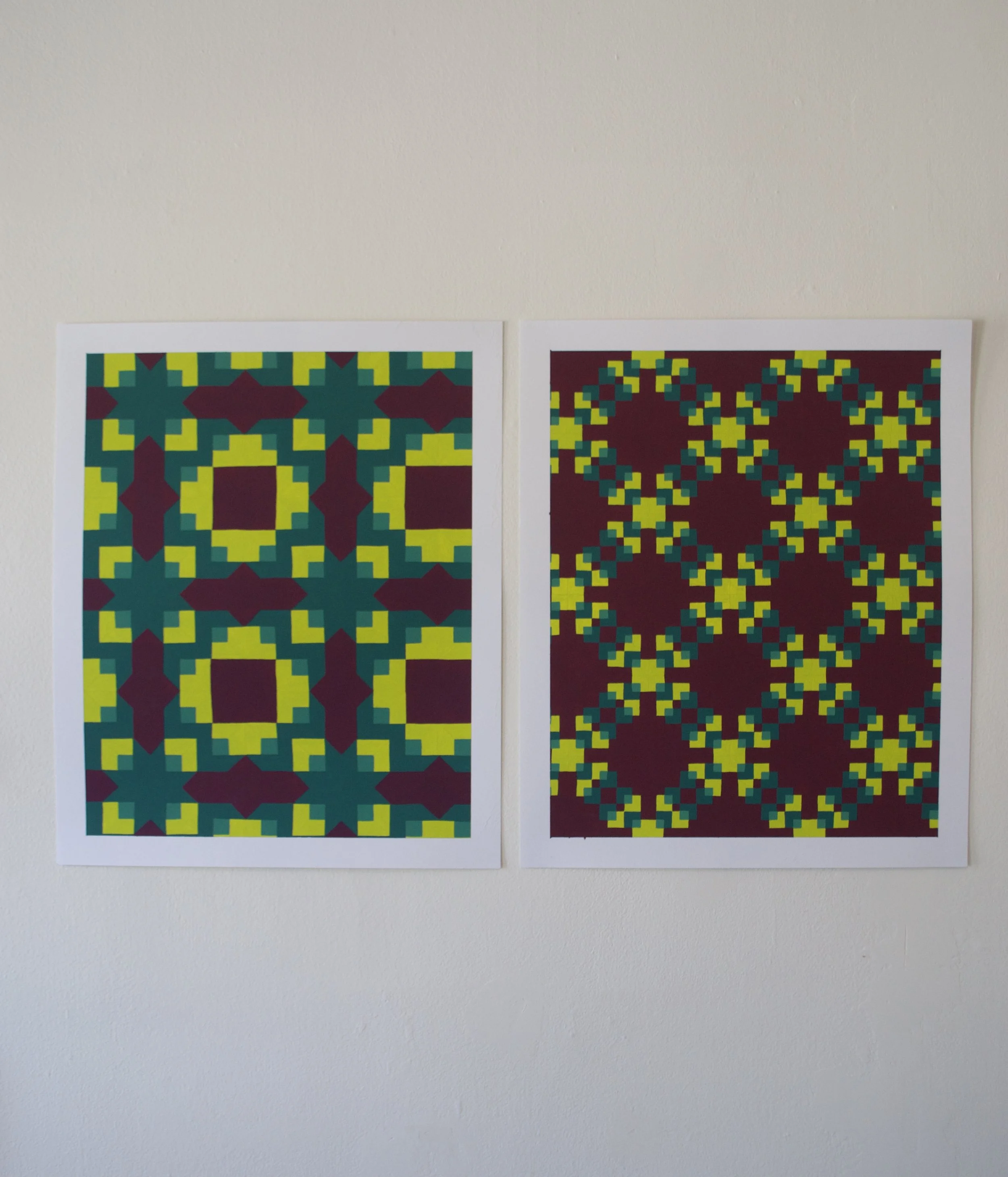 Diptych, "Communicating with Someone Who Isn't There", Acrylic Gouache on Bristol Paper, 14x17", 2022 
