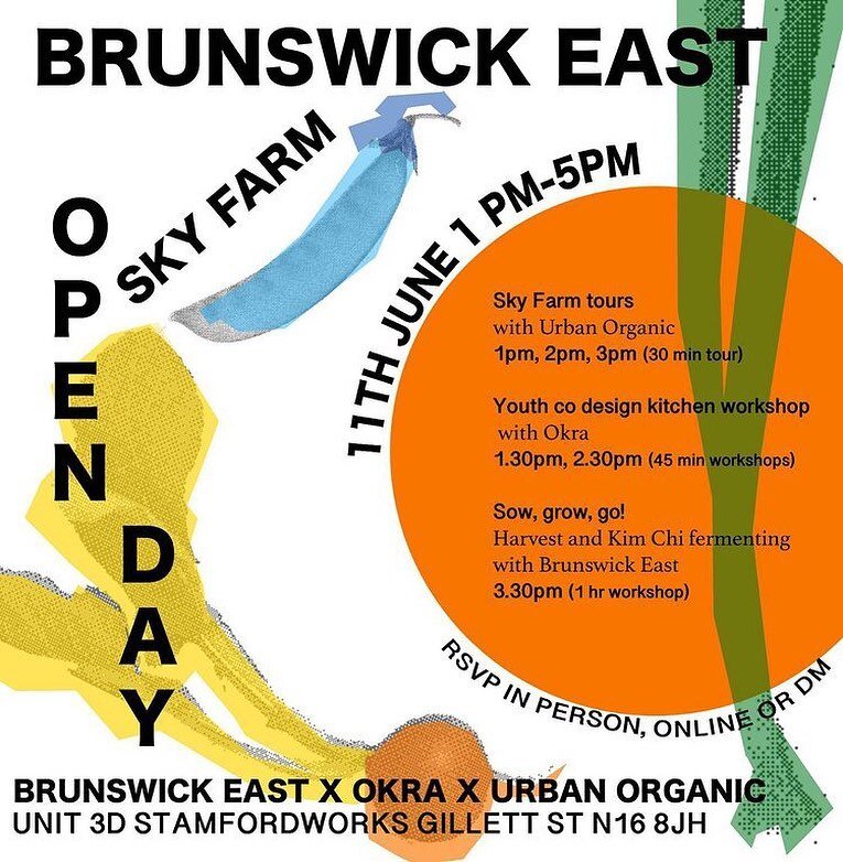 Open day at the brand new Sky Farm @brunswick_east this Saturday! Our head grower Olga will be giving tours of the growing space and you can ask any questions you may have about organic urban growing. There&rsquo;s also some cool cooking and fermenti