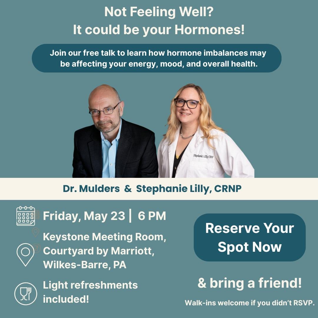 🚨Don&rsquo;t miss this free event 🚨

What&rsquo;s preventing you from feeling the way you USED to feel? Hormones may be the missing piece.

Join Dr. Mulders &amp; Stephanie Lilly, CRNP for this FREE talk on Friday, May 23 to discover how balancing 