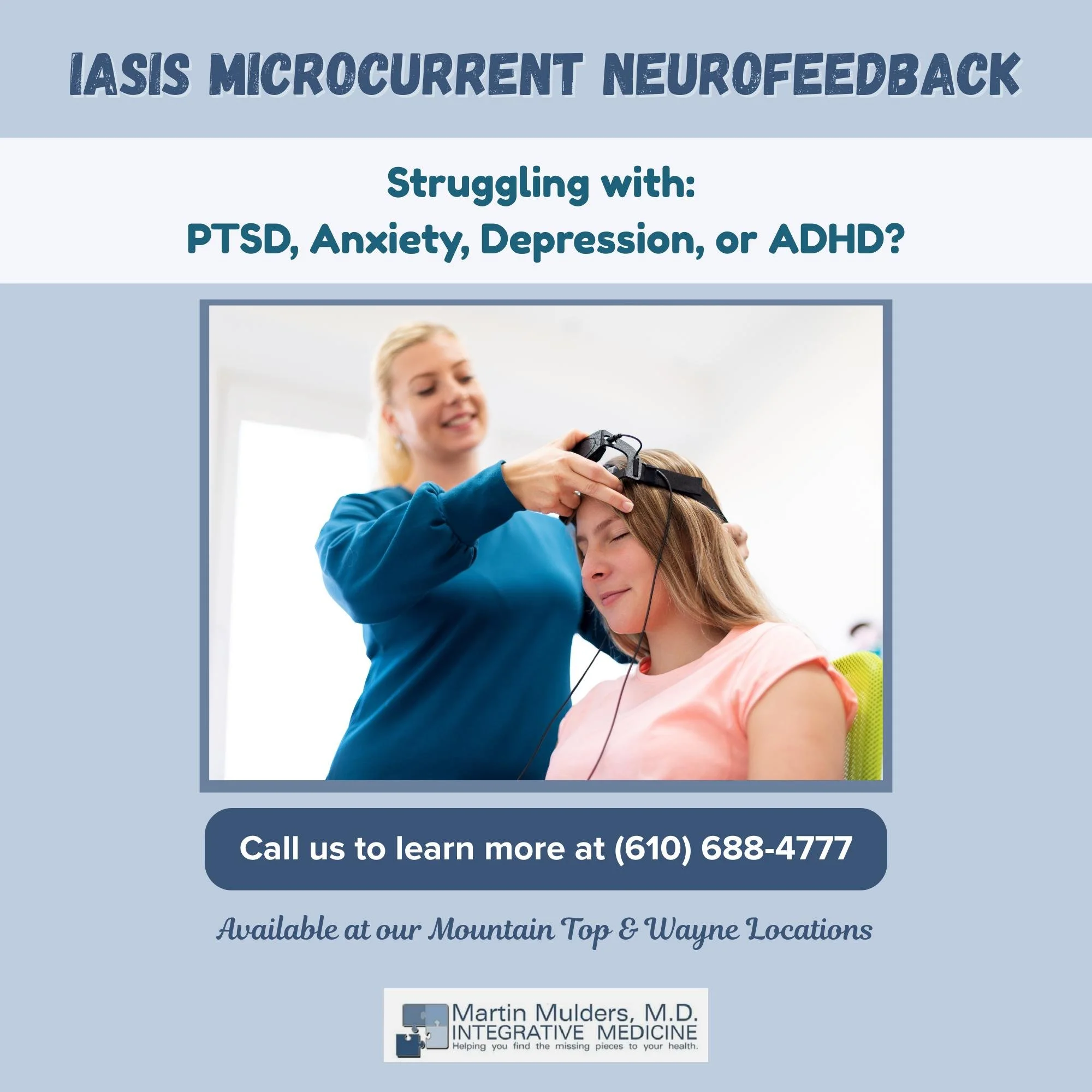 Feeling stuck in stress mode? IASIS Micro Current Neurofeedback helps ‘reboot’ brainwave patterns, supporting better focus, mood, and sleep, naturally.
Schedule your IASIS session today and feel the difference!
Call us at (610) 688-4777