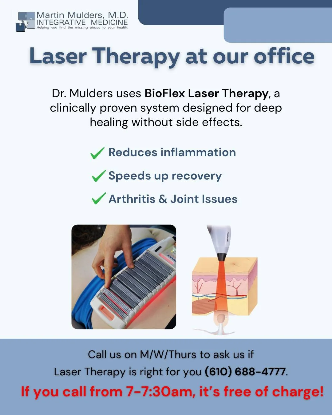 Sore joints? Slow recovery? Our BioFlex Laser Therapy is designed to support deep healing without side effects.

Learn more with the link in our bio!

👉 Call (610) 688-4777 on Mon/Wed/Thurs to see if you&rsquo;re a candidate.
Early bird calls 7&ndas