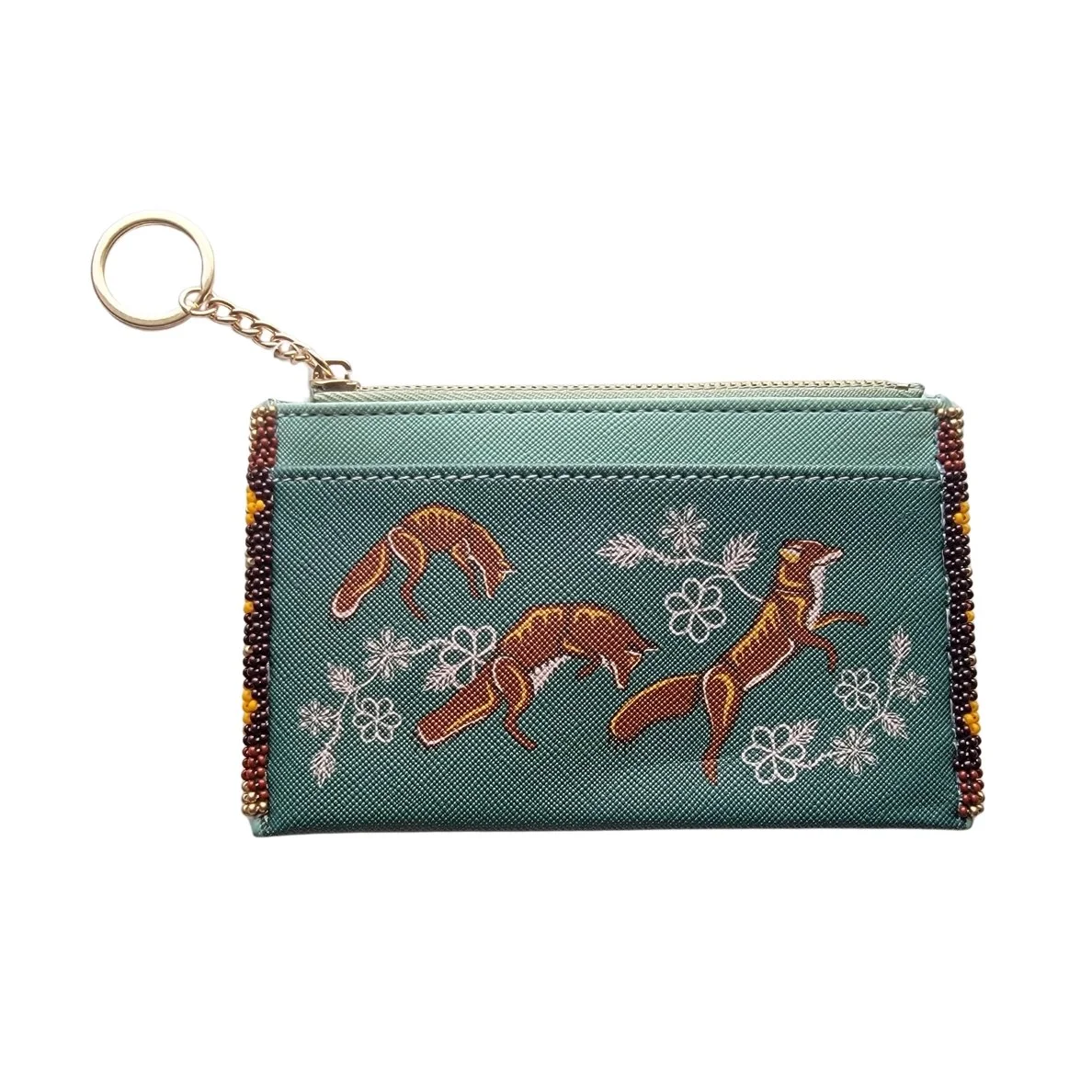 Foxes Beaded Wallet Keychain