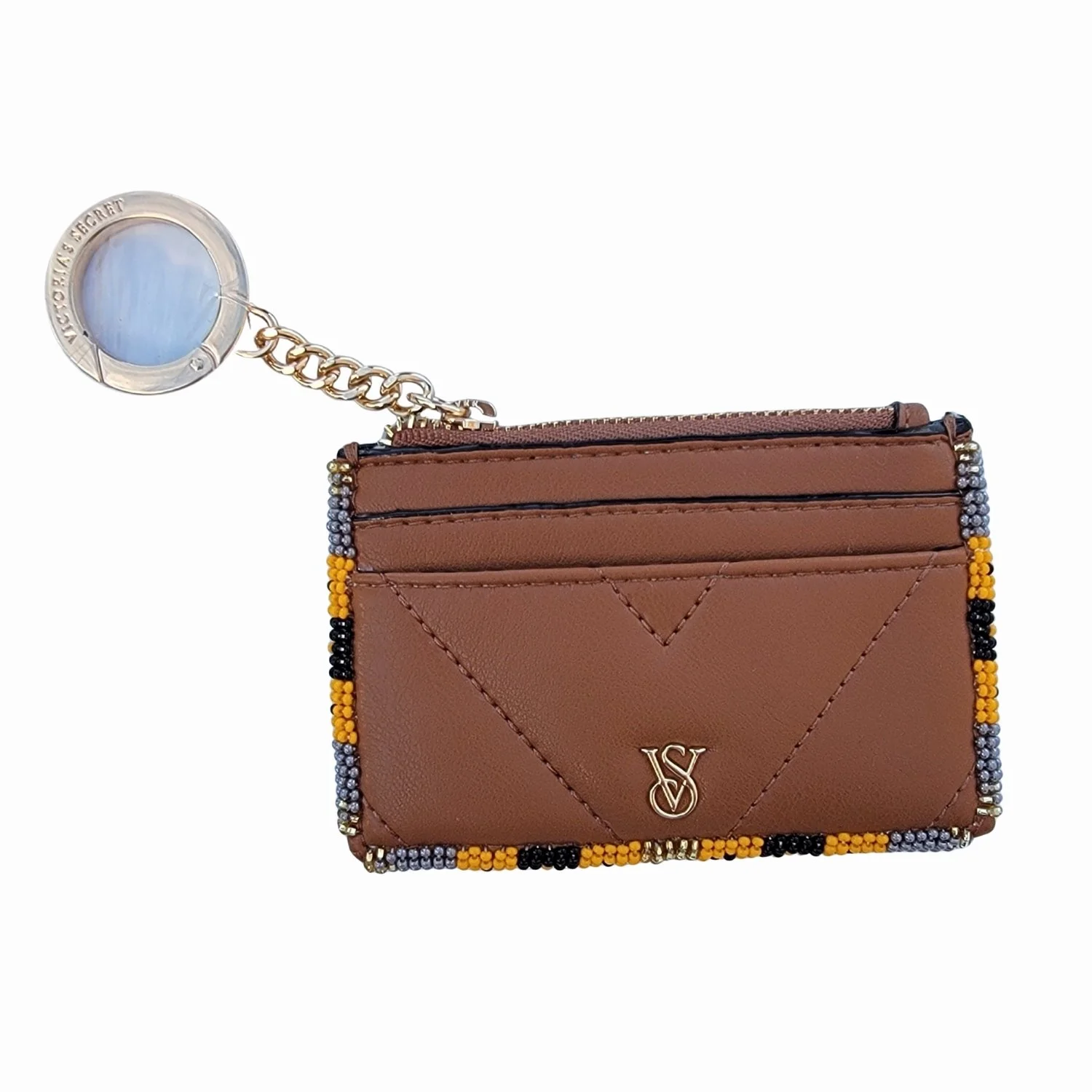 Orange & Black Beaded Card Case Keychain