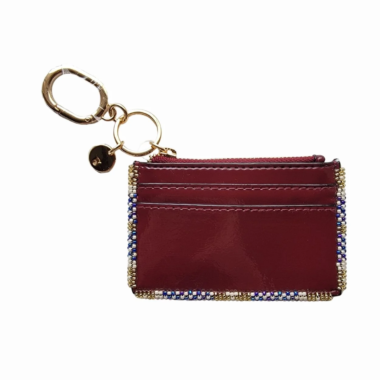 Maroon Beaded Card Case Keychain