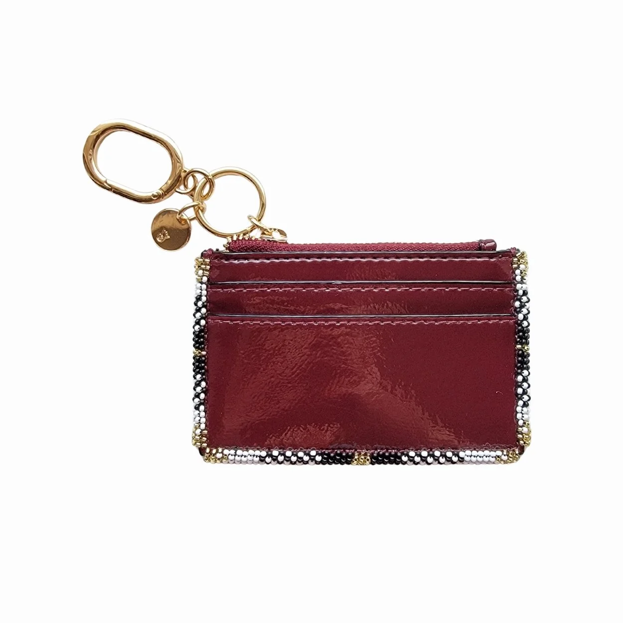 Maroon Beaded Card Case Keychain