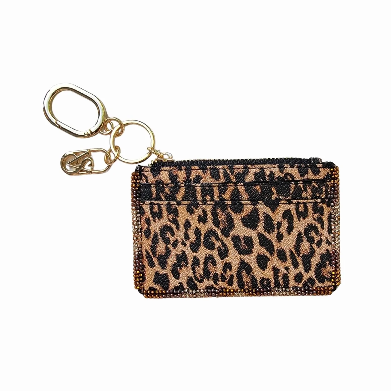 Cheetah Beaded Card Case Keychain