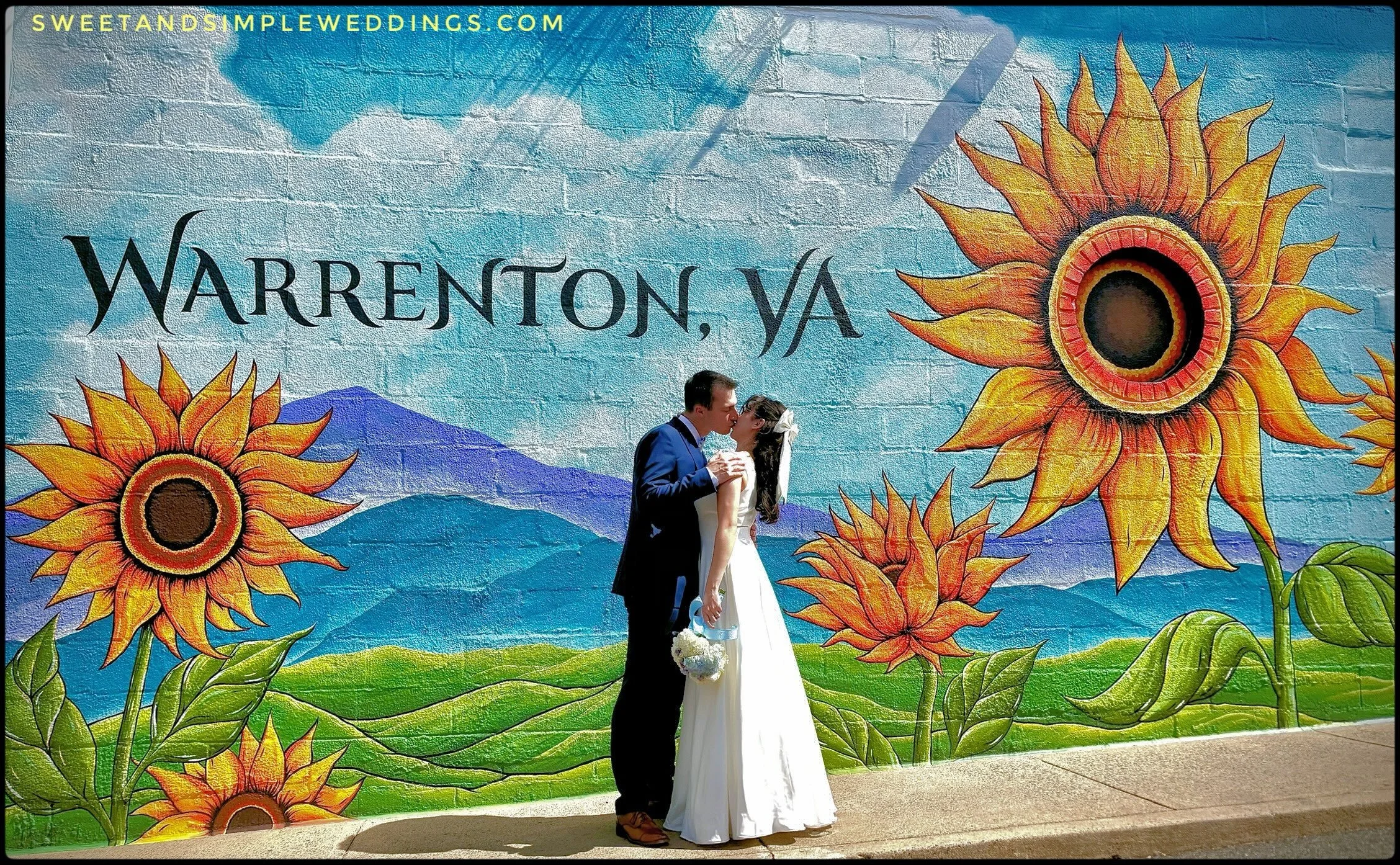 The &ldquo;Spirit of Fauquier&rdquo; is alive and well in the #HeartofWarrenton as these sweet newlyweds share a moment at Taylor Boyd&rsquo;s latest artistry to grace our town, before joining with family &amp; friends to celebrate at Denim &amp; Pea