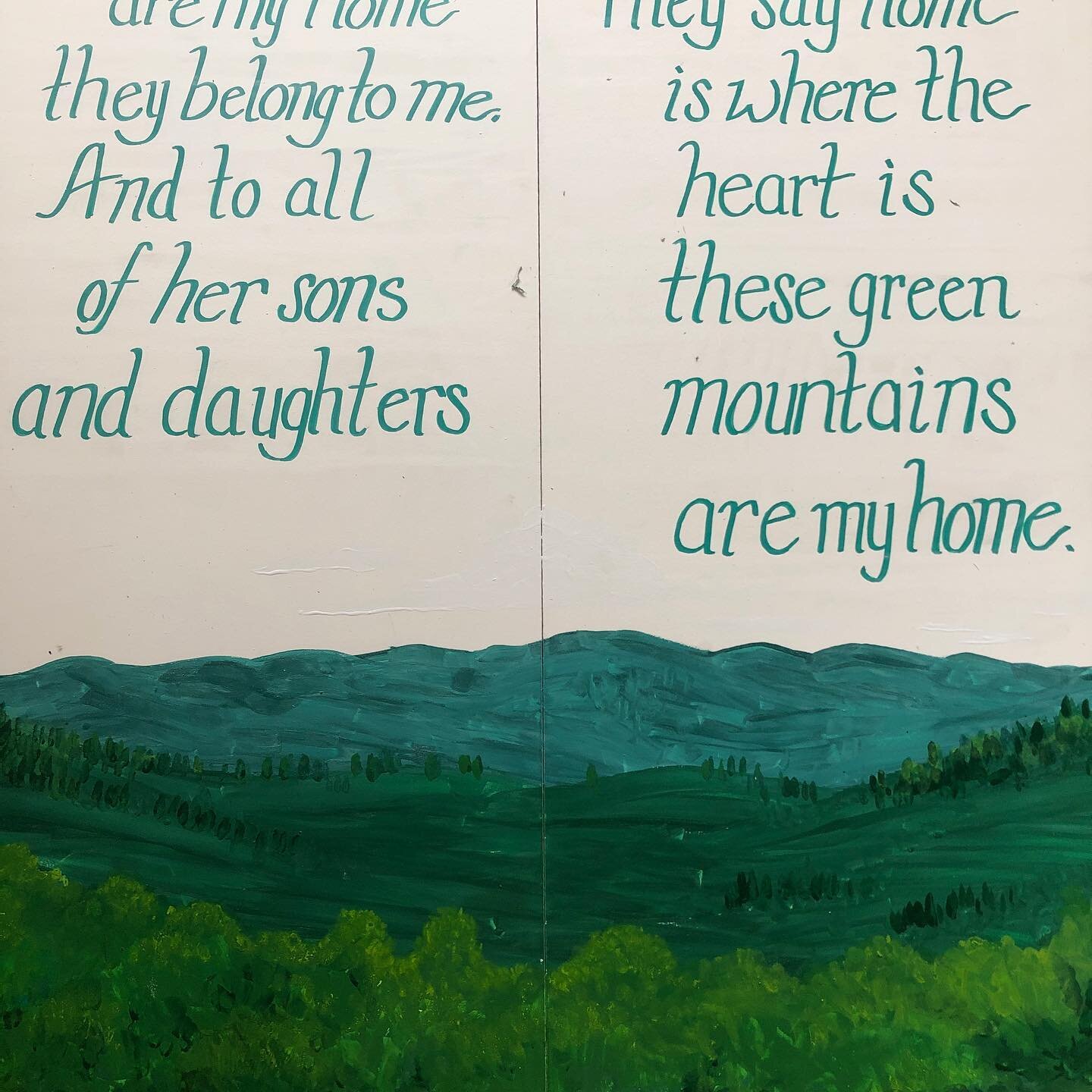 🎶These green hills and silver waters&hellip;🎶❤️🍃🎨 #vermont #newengland #landscape #rustoleum #plumchester #painting #illustration #lettering #calligraphy #mountains