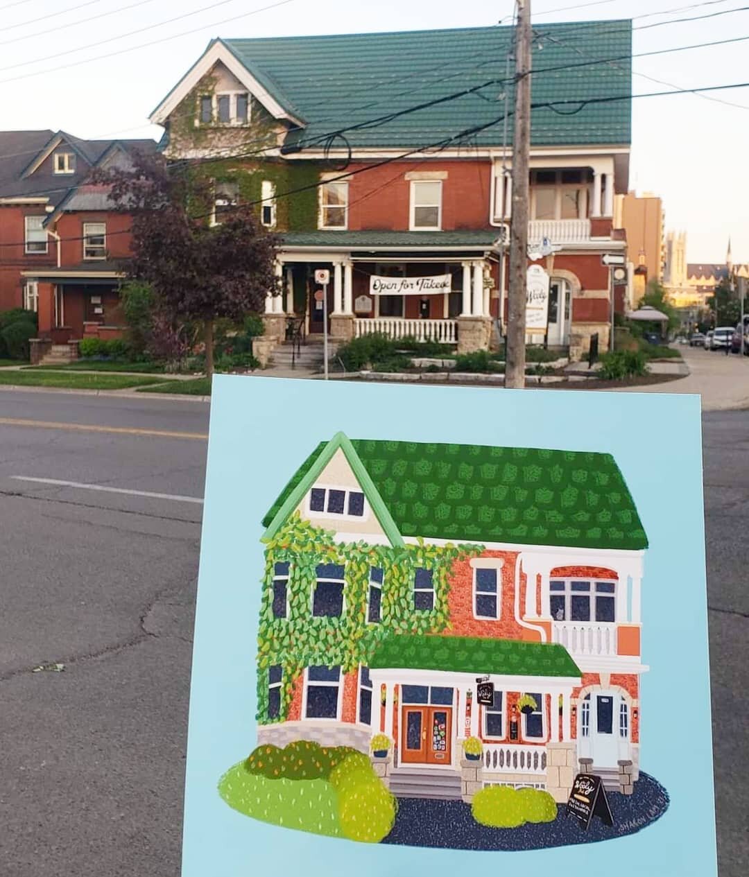 Before @bonnienethery moved to the island from Guelph, she was nice enough to snap some shots of my illustrated print in front of the @thewoolypub! Since I wasn&rsquo;t able to do my annual trip to Guelph, I had to work off of photos so it&rsquo;s re
