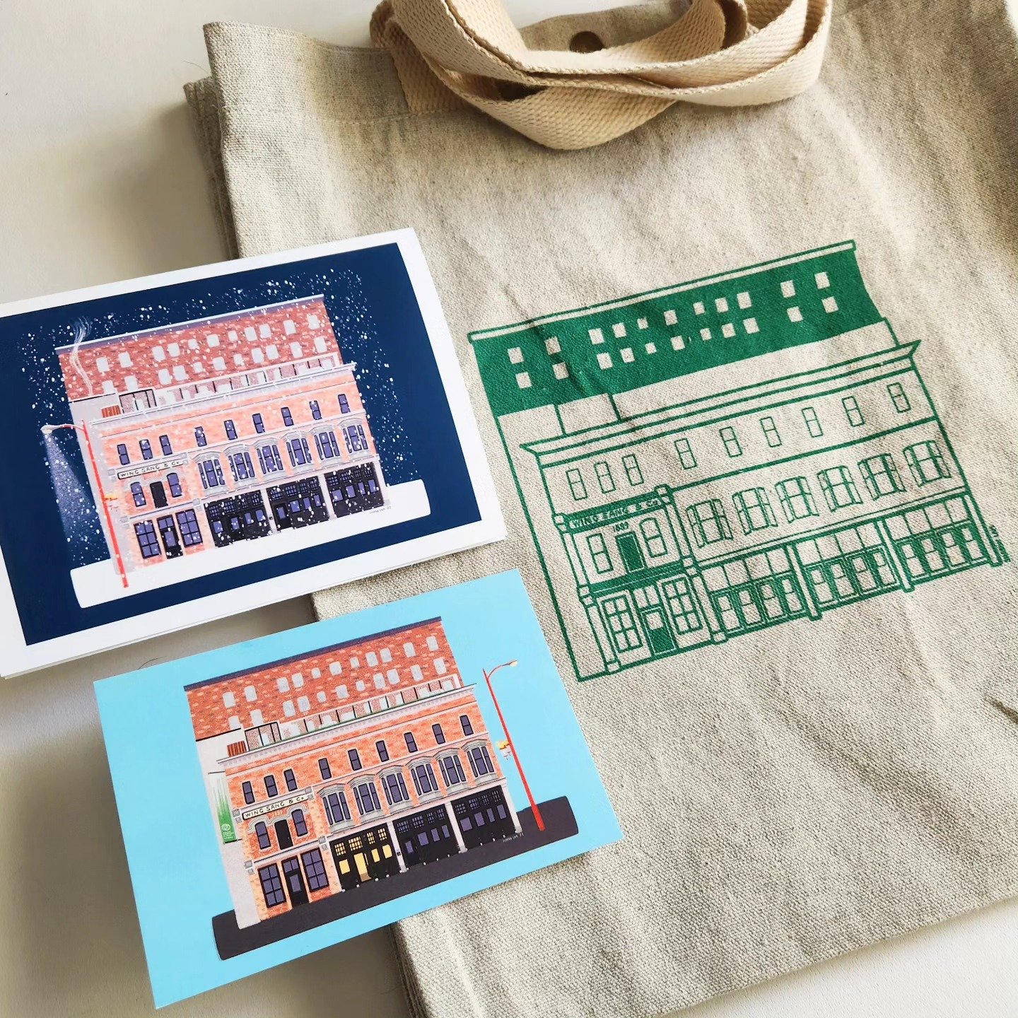 Totebag, Print and Postcard Design for the Chinese Canadian Museum in Vancouver. Located in the historic Wing Sang Building 