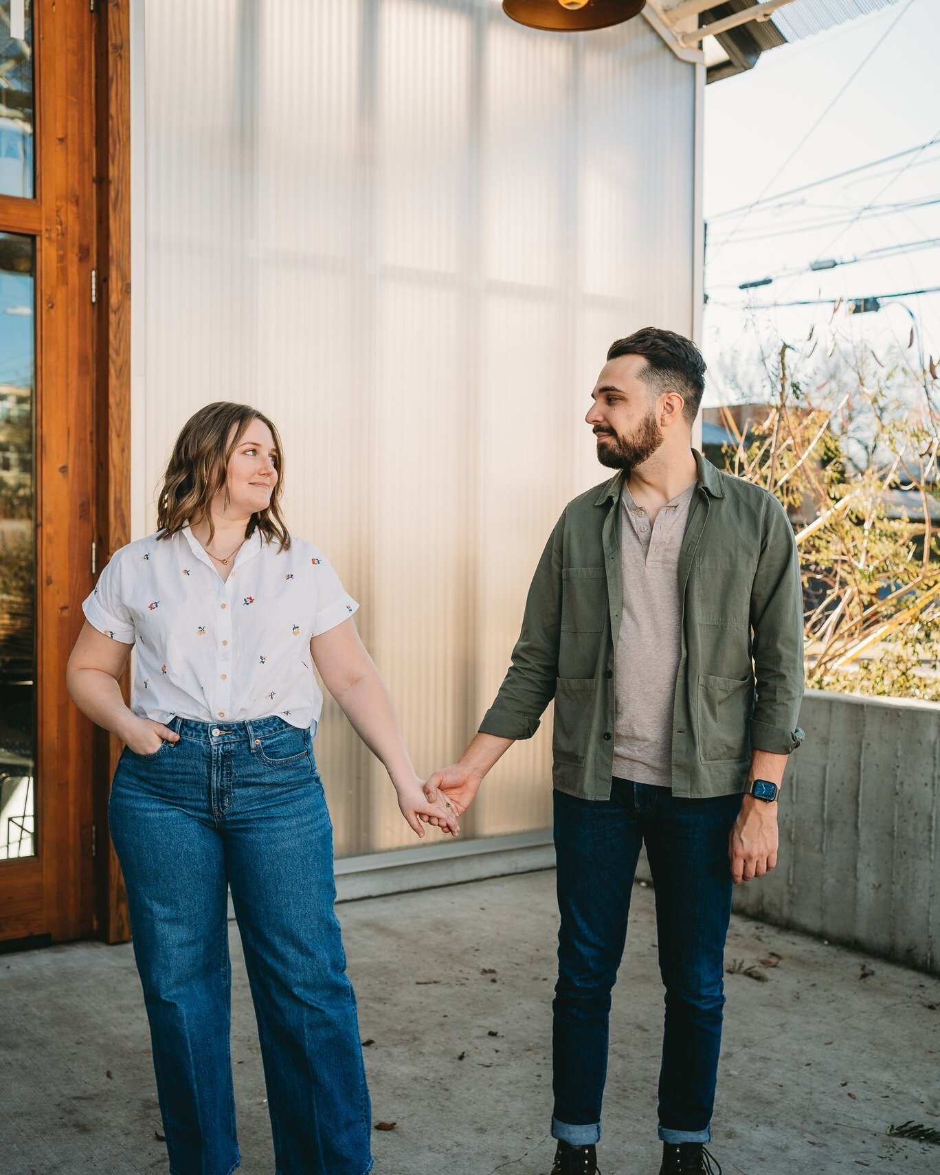 Spencer &amp; Hannah's engagement photos were so special because they were taken at a coffee shop they love. I think while I was editing these photos, something that stood out to me was the looks they gave each other. A look of love that is now docum