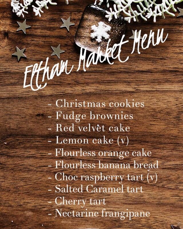❗️Menu Revealed ❗️ Tomorrow at @elthamfarmersmarket. The last one for the year! .
.
We have some fun Chrissy cookies for tomorrow! So come say hey 😊
.
.
#saltncaramelmelbourne #madeinmelbourne #handmade #bakedgoods #bakers #melbournebakers #markets 