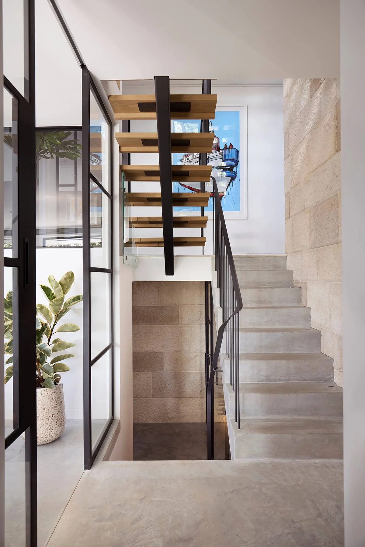 Studio AEM Magnolia Waterfront Cottage Interior Design Floating Stairs