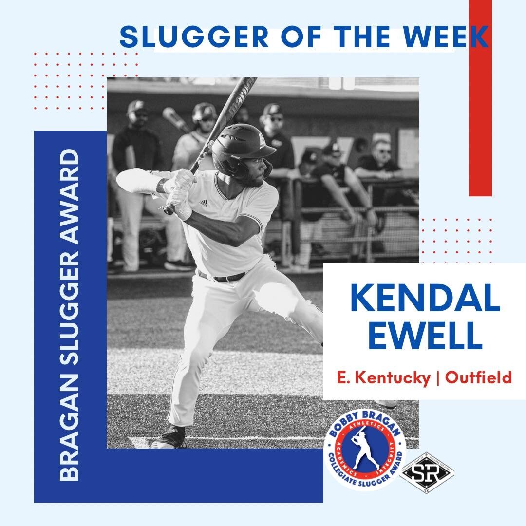 Kendal Ewell of Eastern Kentucky is our Week 9 Slugger of the Week!

.722/.762/1.611

With a monster, of a week, hitting .722 and leading the Watch List in runs scored (9) and extra base hits with 6. He had 13 hits, 10 RBI, hit 5 homers and a double.